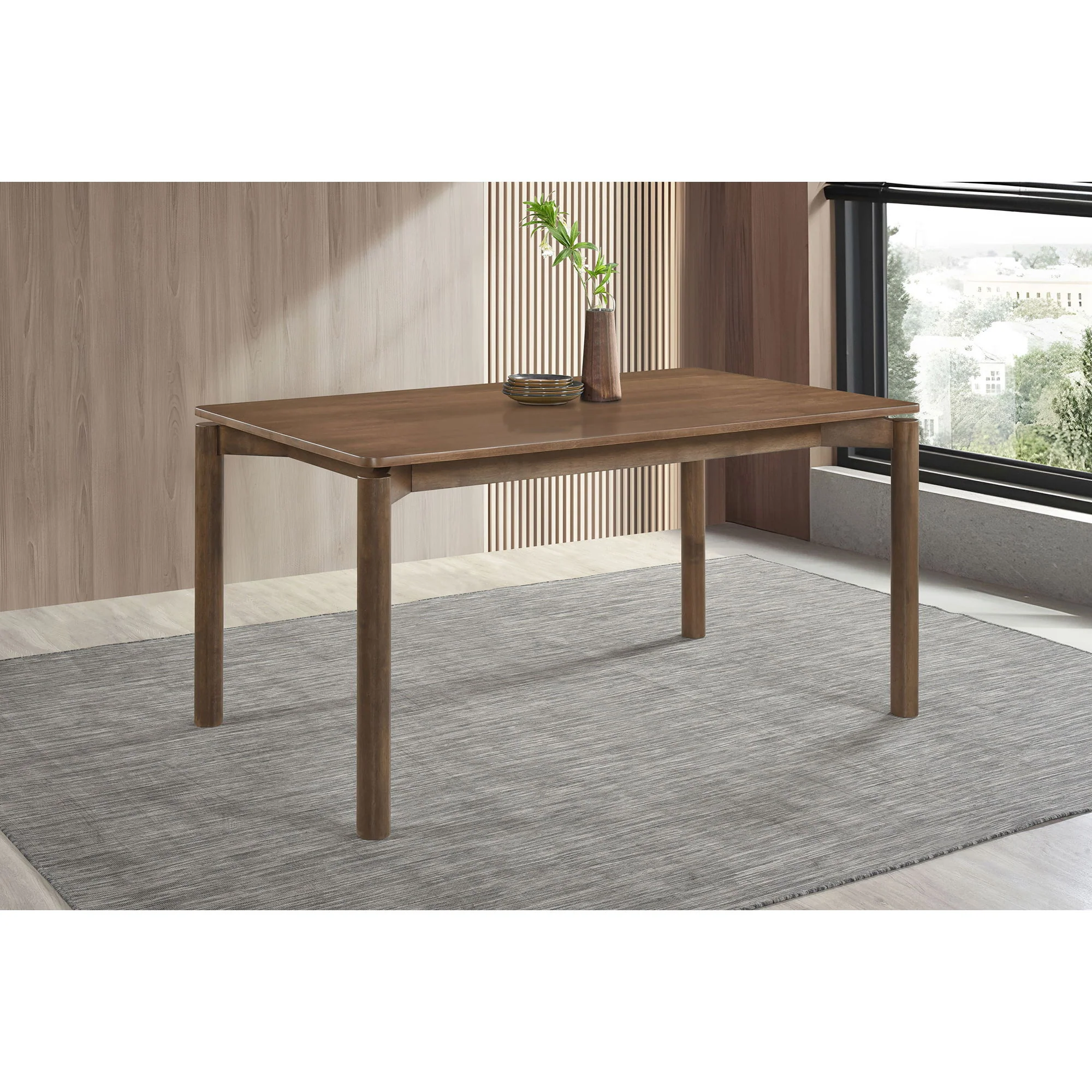 Svenstra - Rectangular Dining Table Set With Armless Side Chairs, Wood, Natural Walnut, 59 X 35.5 X 30 Inches - Image 5