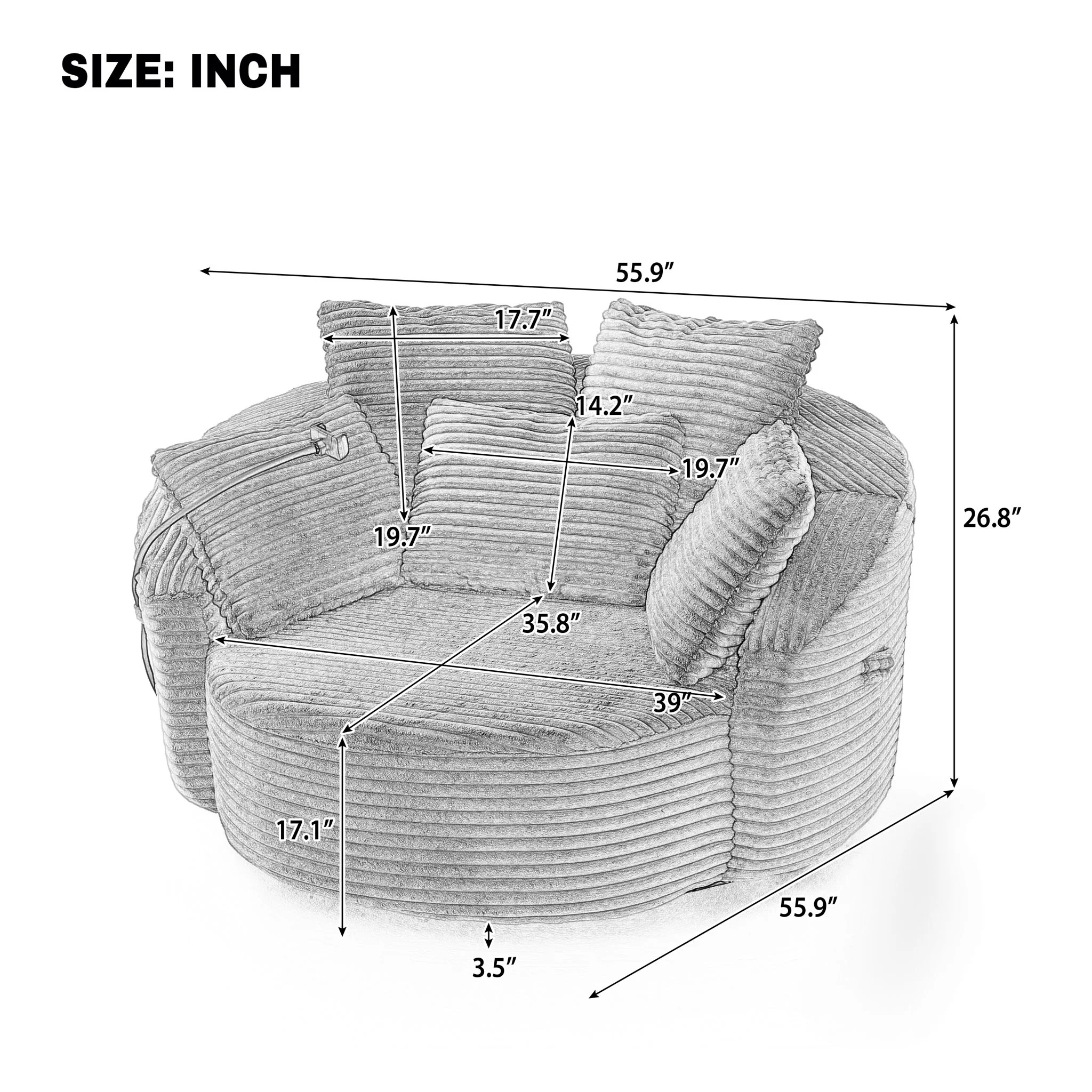 Swivel Accent Barrel Chair With Adjustable Phone Holder, 5 Pillows For Living Room - Image 28