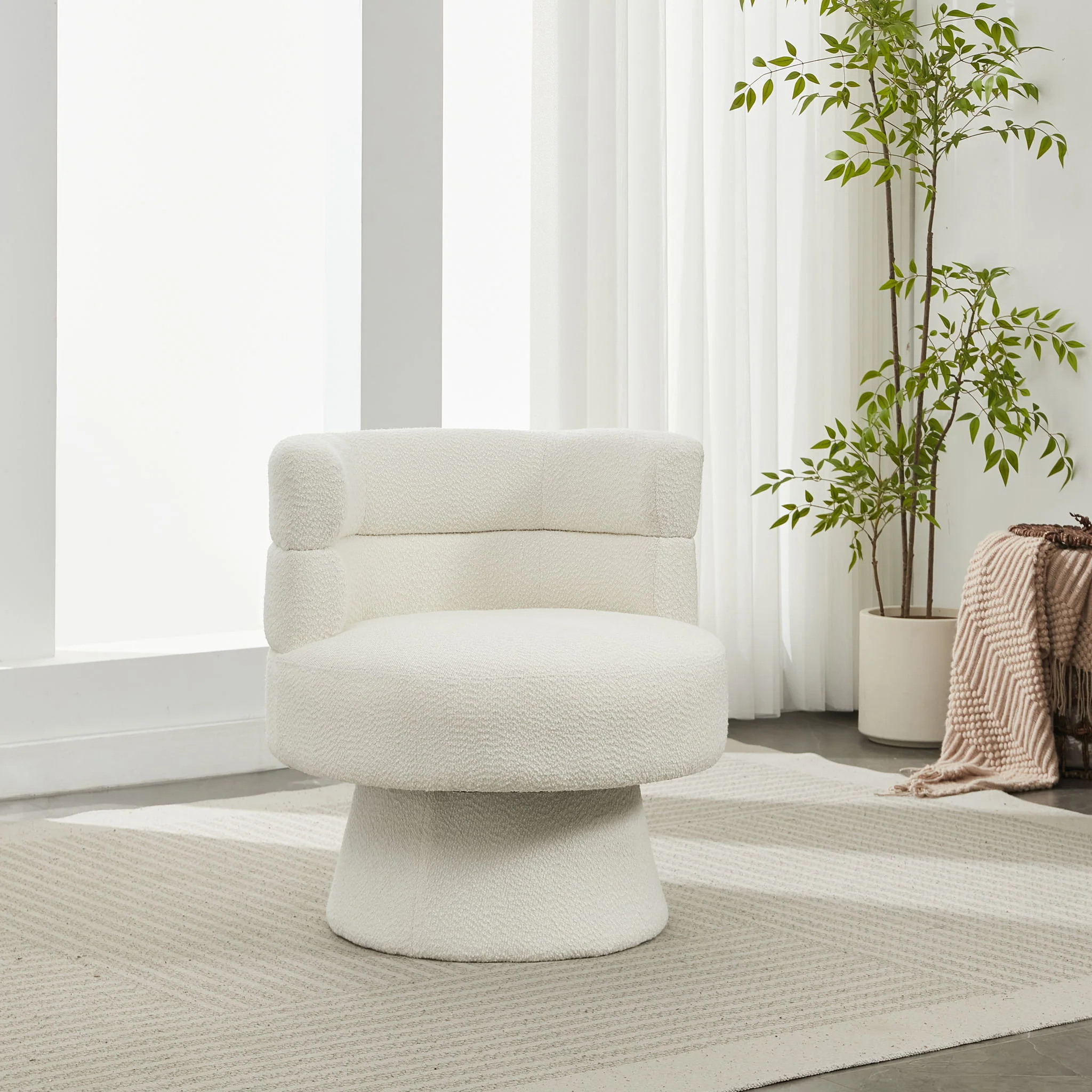 Swivel Accent Chair, 360° Rotating Design With Ergonomic Support For Living Room, Bedroom & Home Office - Cream White - Image 5