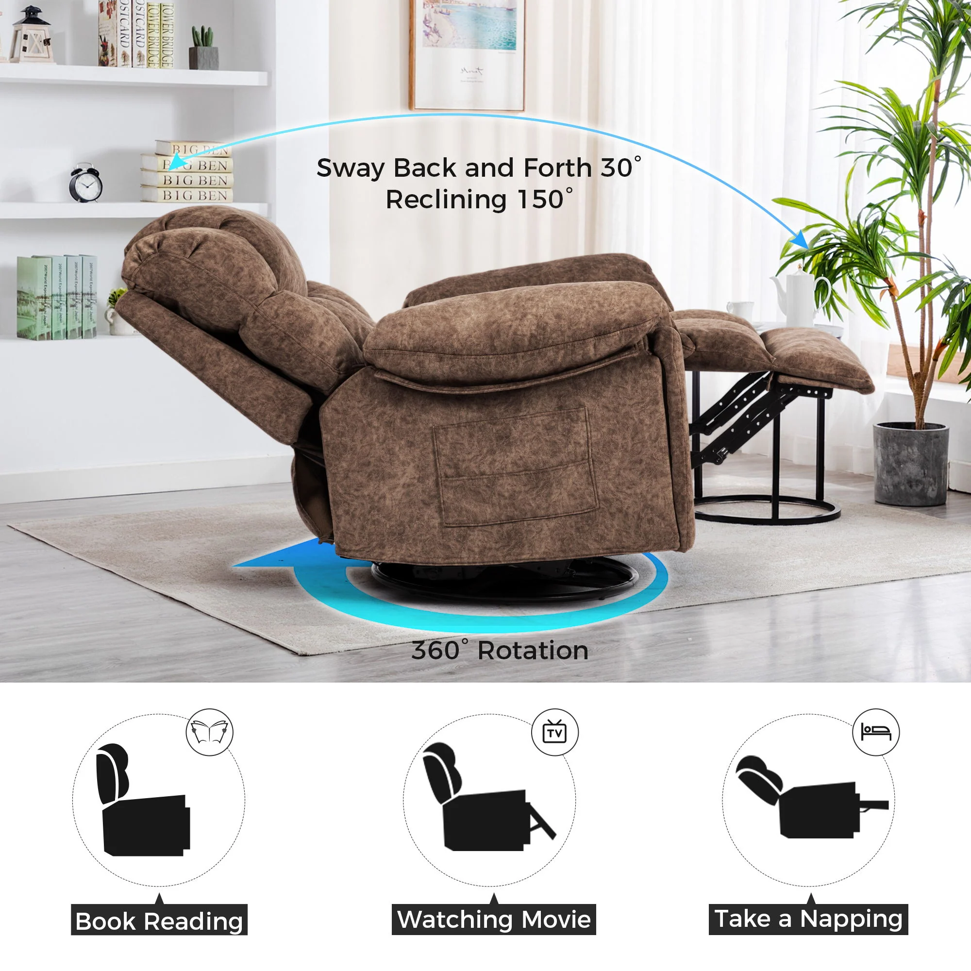 Swivel And Rocking Recliner Chair With Massage And Heating - Image 17
