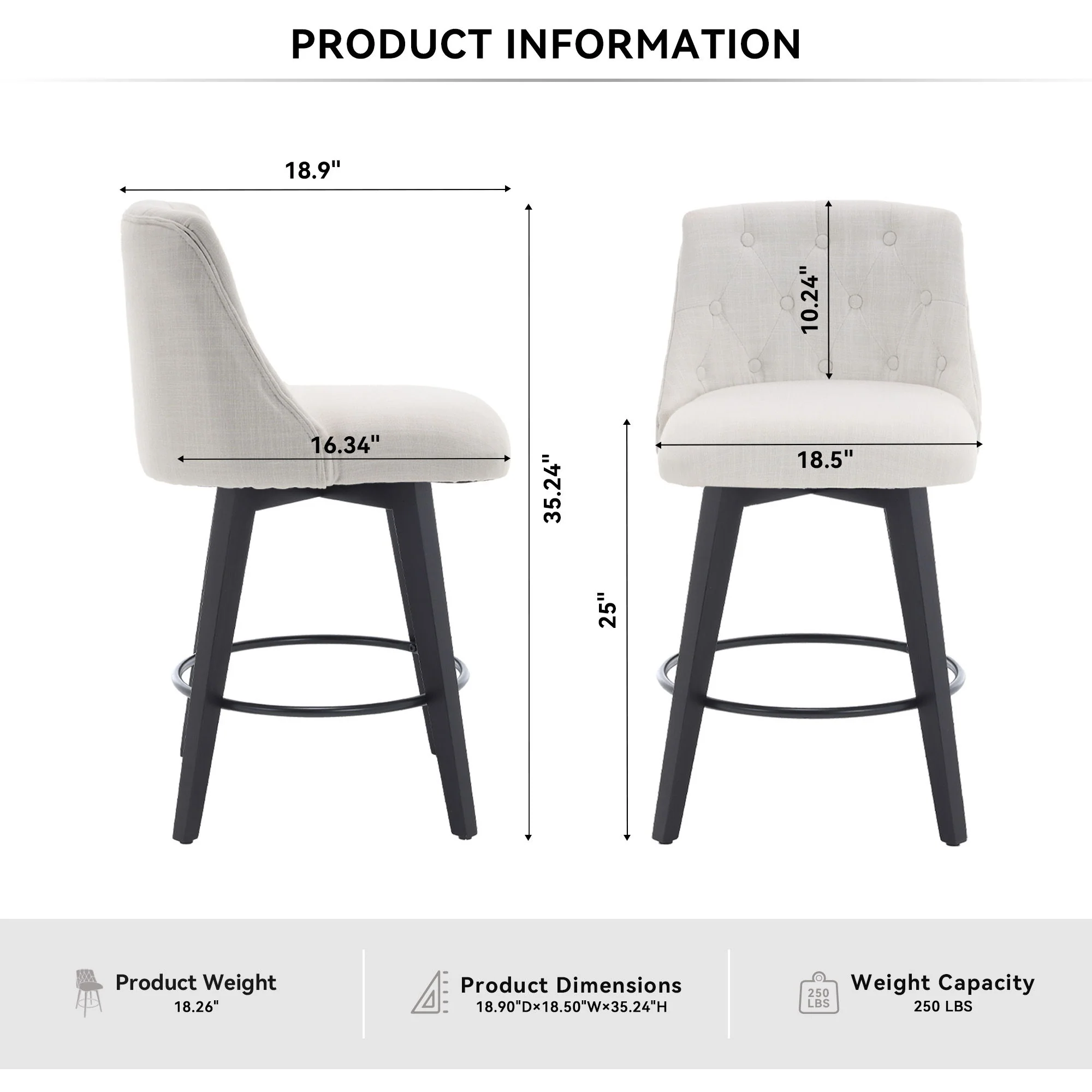 Swivel Bar Stools & Button Tufted Back (Set of 2) - Image 9