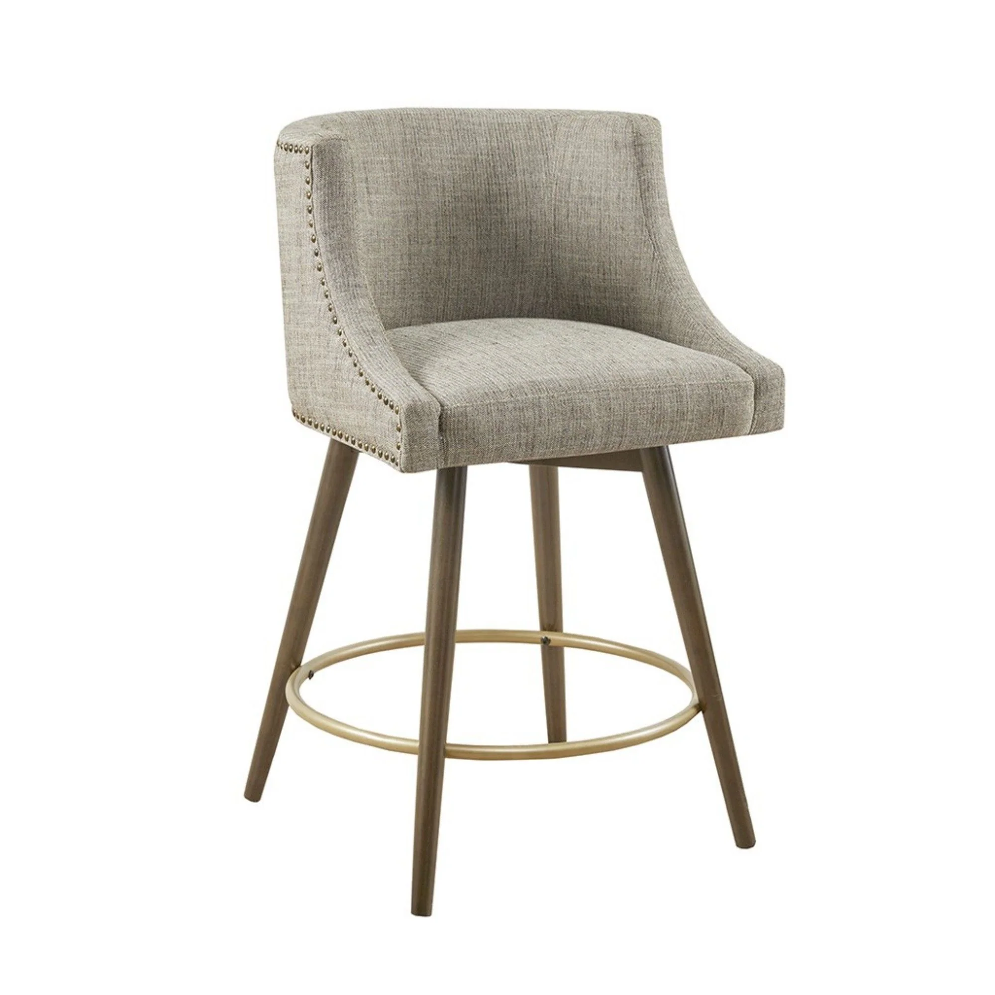 Swivel Counter Stool With Antique Bronze Detailing - Beige Multi - Image 3