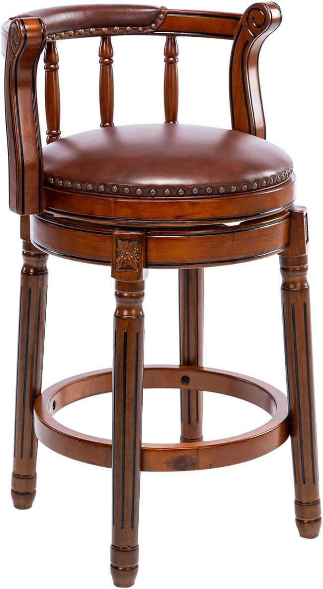 Swivel Cow Top Wooden Bar Stool, 360 Degree Swivel Bar Height Chair With Backs For Home Kitchen Counter - Image 2