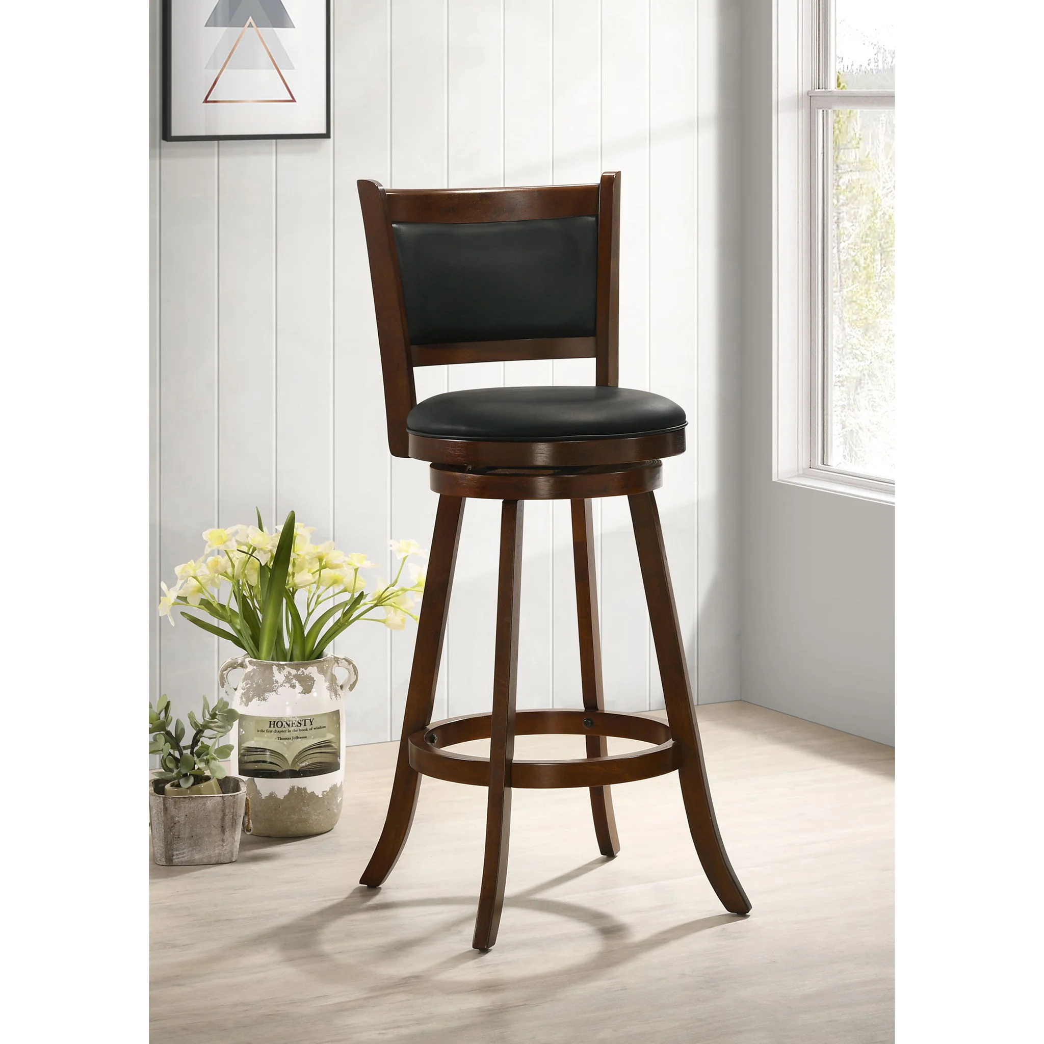 Swivel Stool With Upholstered Seat (Set of 2) - Black / Brown - Image 9