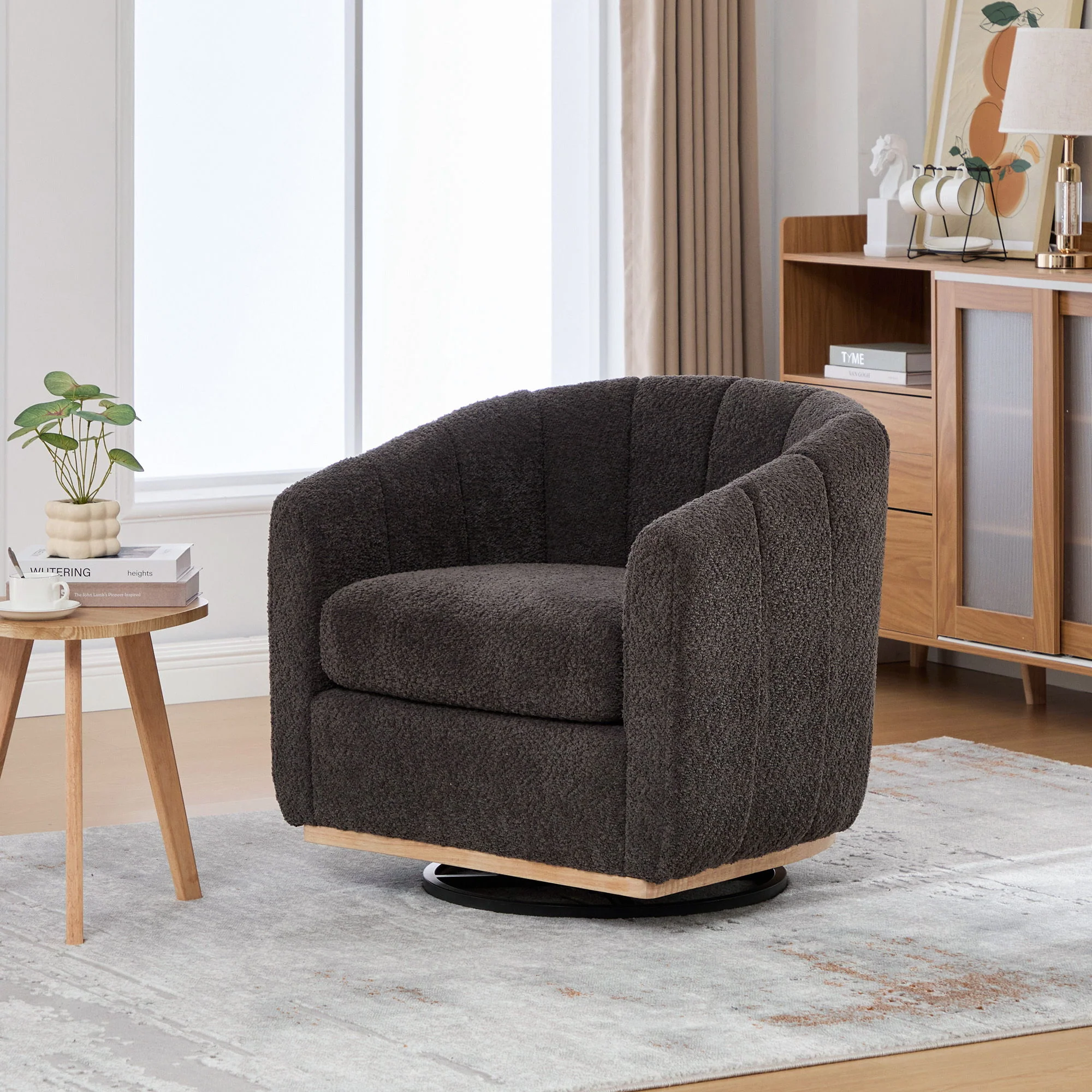 Swivel Upholstered Barrel Chair With Metal Base - Image 13