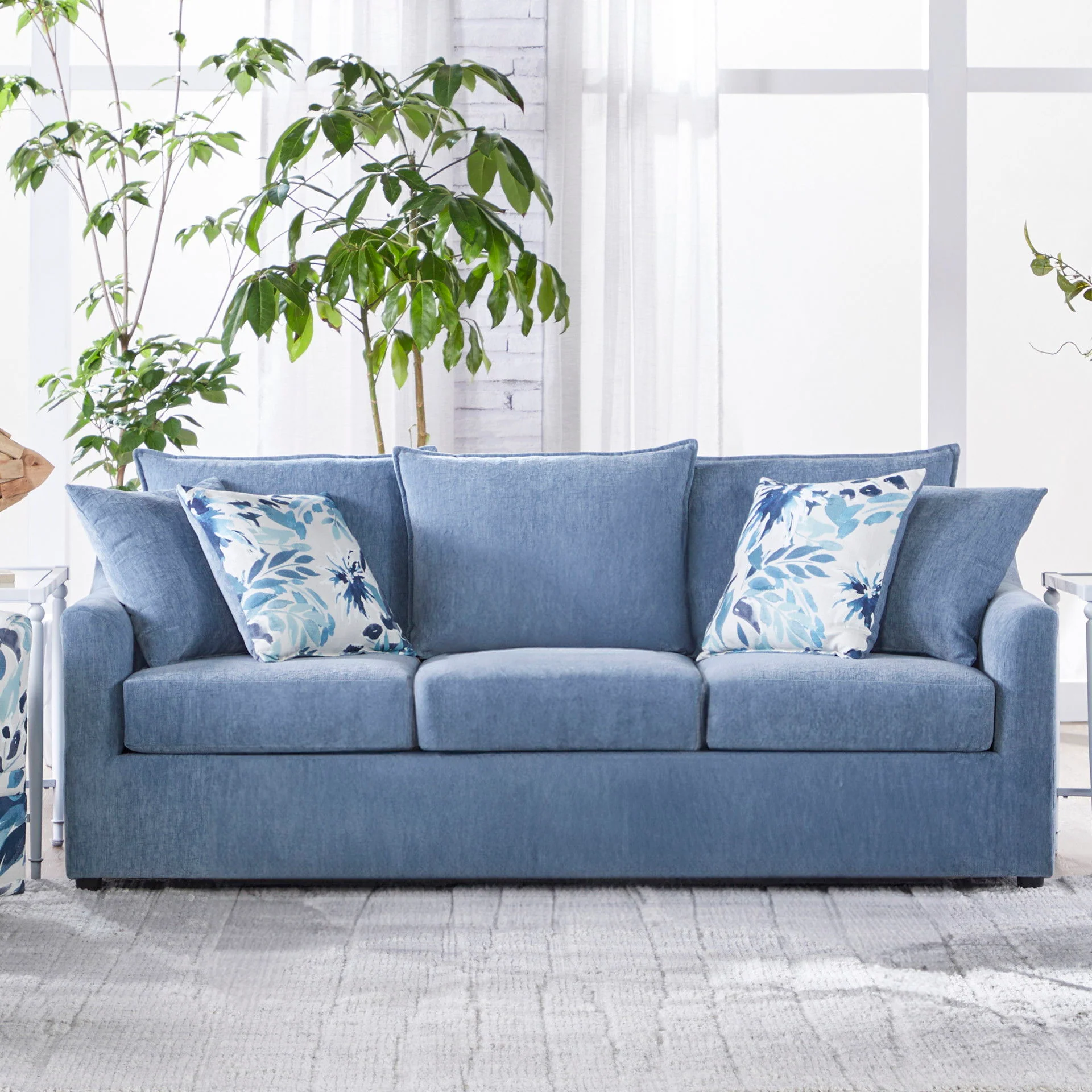 Sylvie - Sofa With 4 Accent Pillows - Slate Blue - Image 7