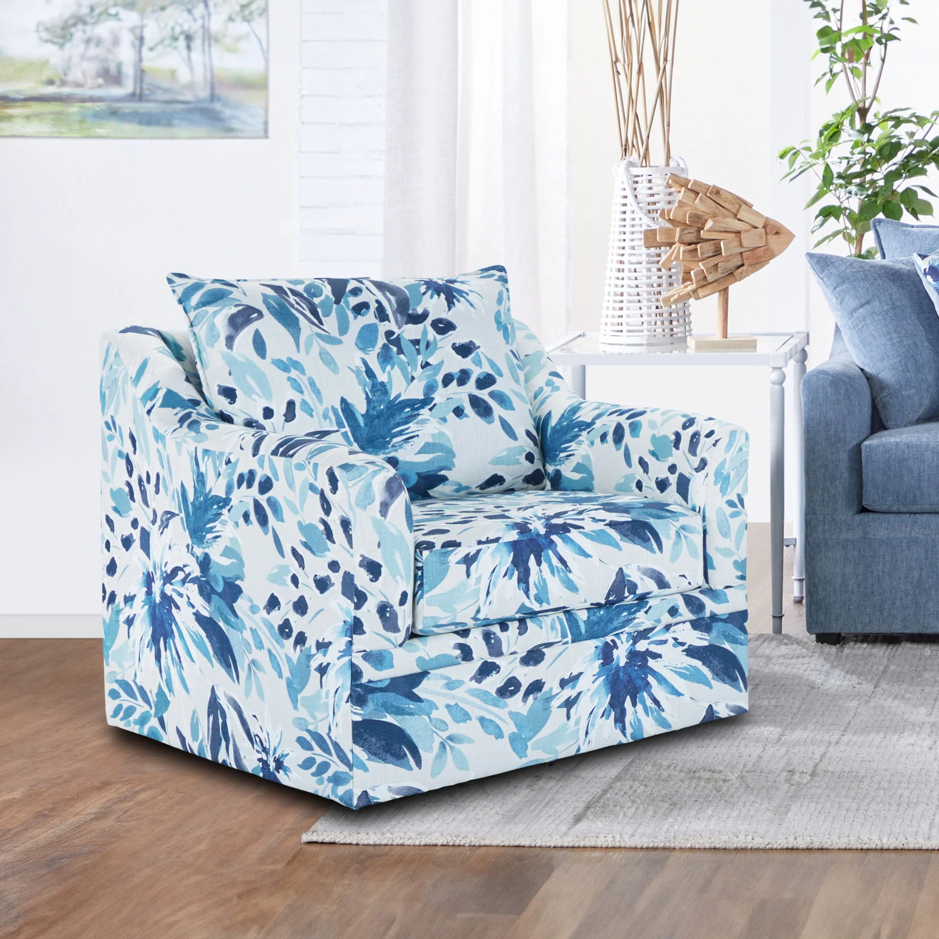 Sylvie - Swivel Chair - Blue / White - Image 3