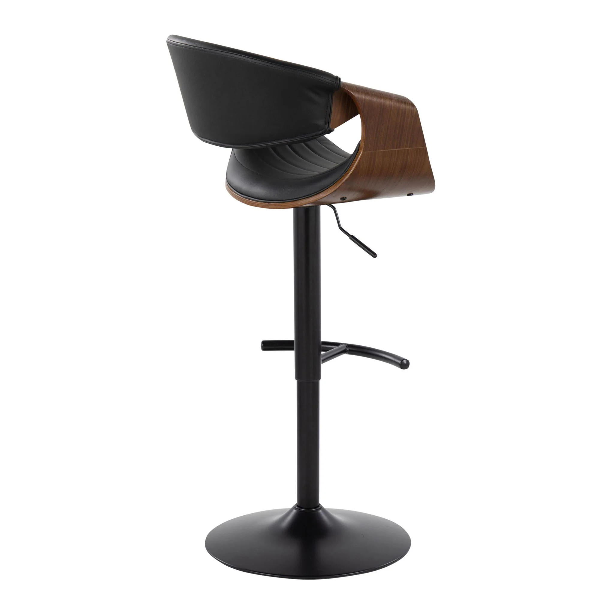 Symphony - Mid-Century Modern Adjustable Barstool With Swivel With Rounded T Footrest (Set of 2) - Black / Walnut / Black - Image 3