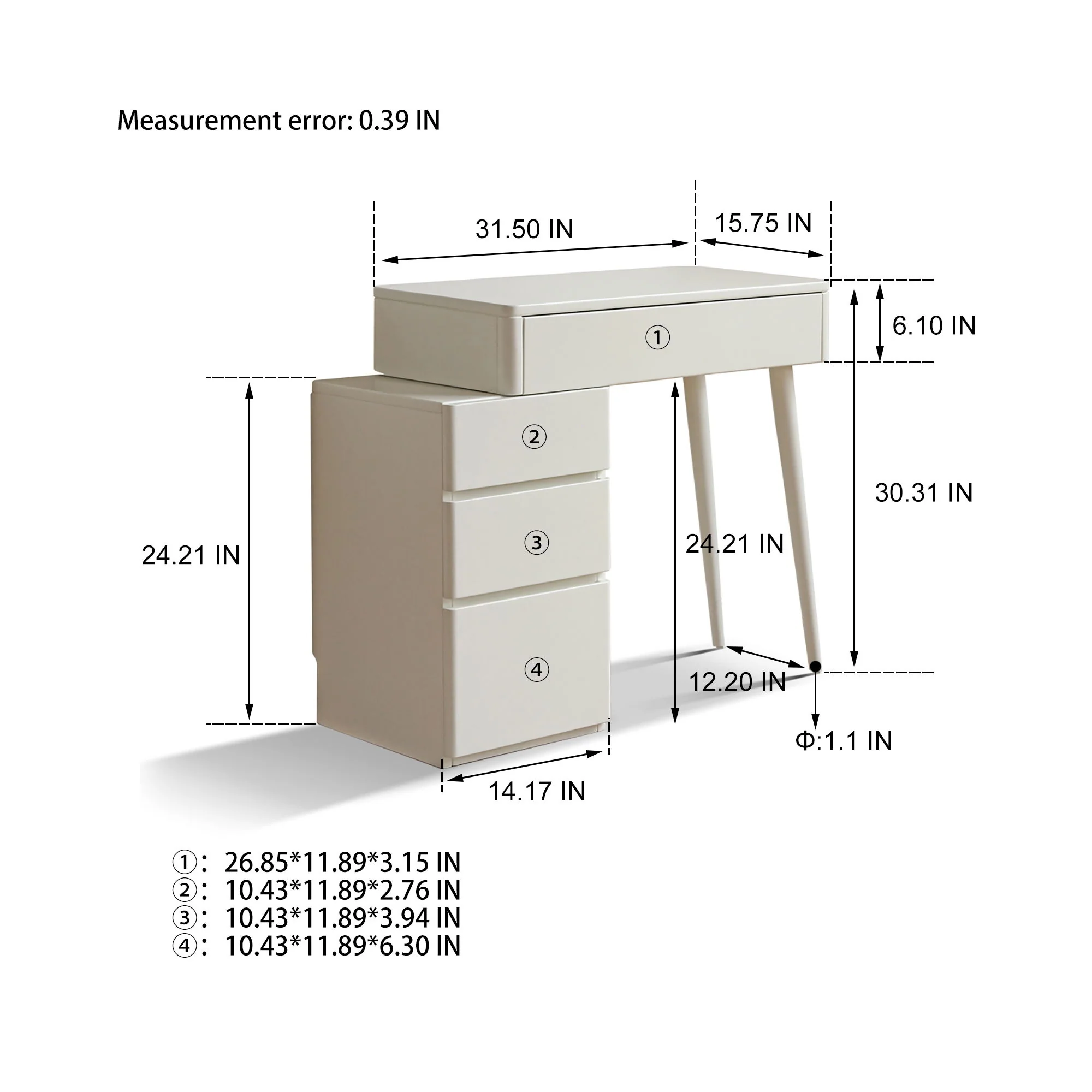 Table Dresser Without Mirror, Compact Dresser Accessories Storage Drawer - White - Image 9