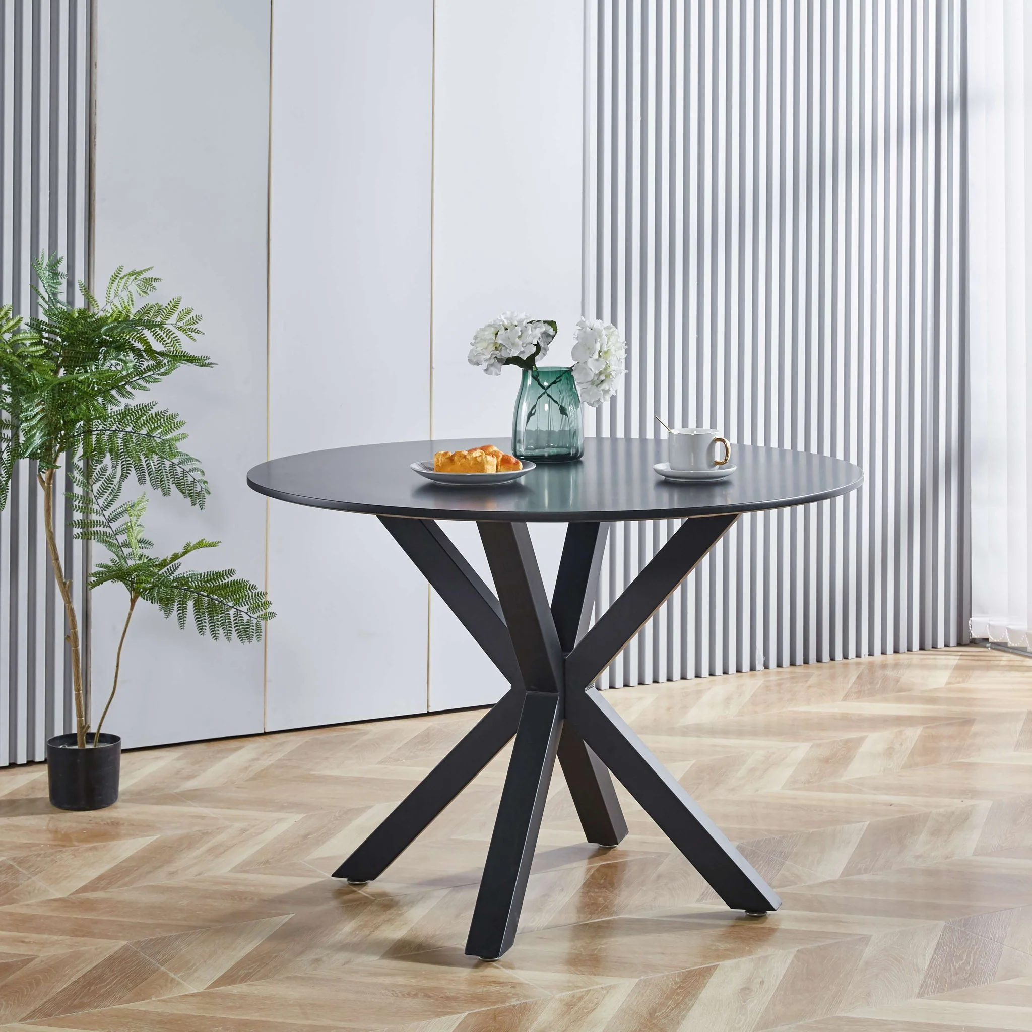 Table Mid-Century Dining Table For 4 - 6 People With Round Table Top, Pedestal Dining Table, End Table Leisure Coffee Table, Cross Leg - Image 13