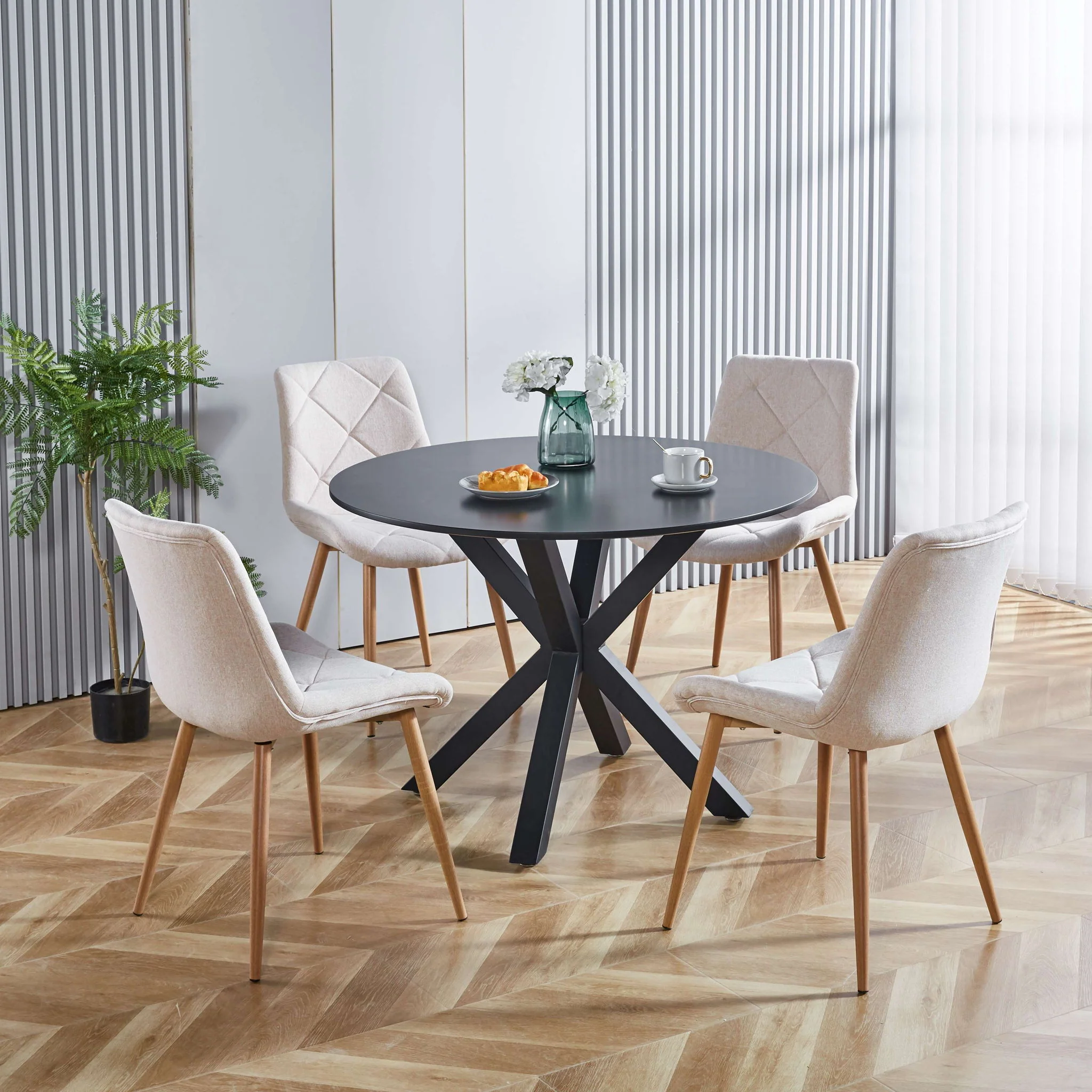 Table Mid-Century Dining Table For 4 - 6 People With Round Table Top, Pedestal Dining Table, End Table Leisure Coffee Table, Cross Leg - Image 4