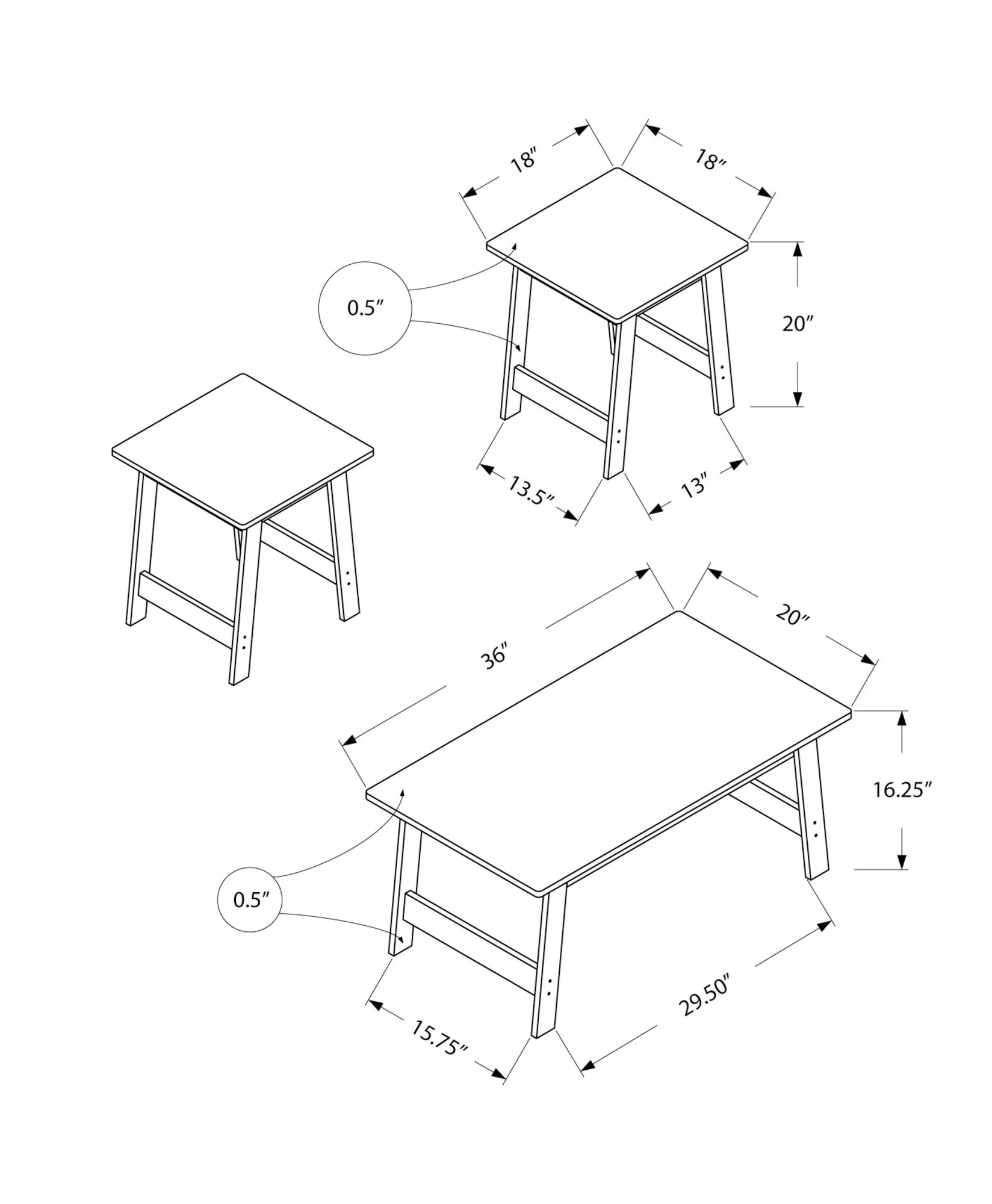 Table Set, Coffee, End, Side, Accent, Living Room Transitional (Set of 3) - Image 9