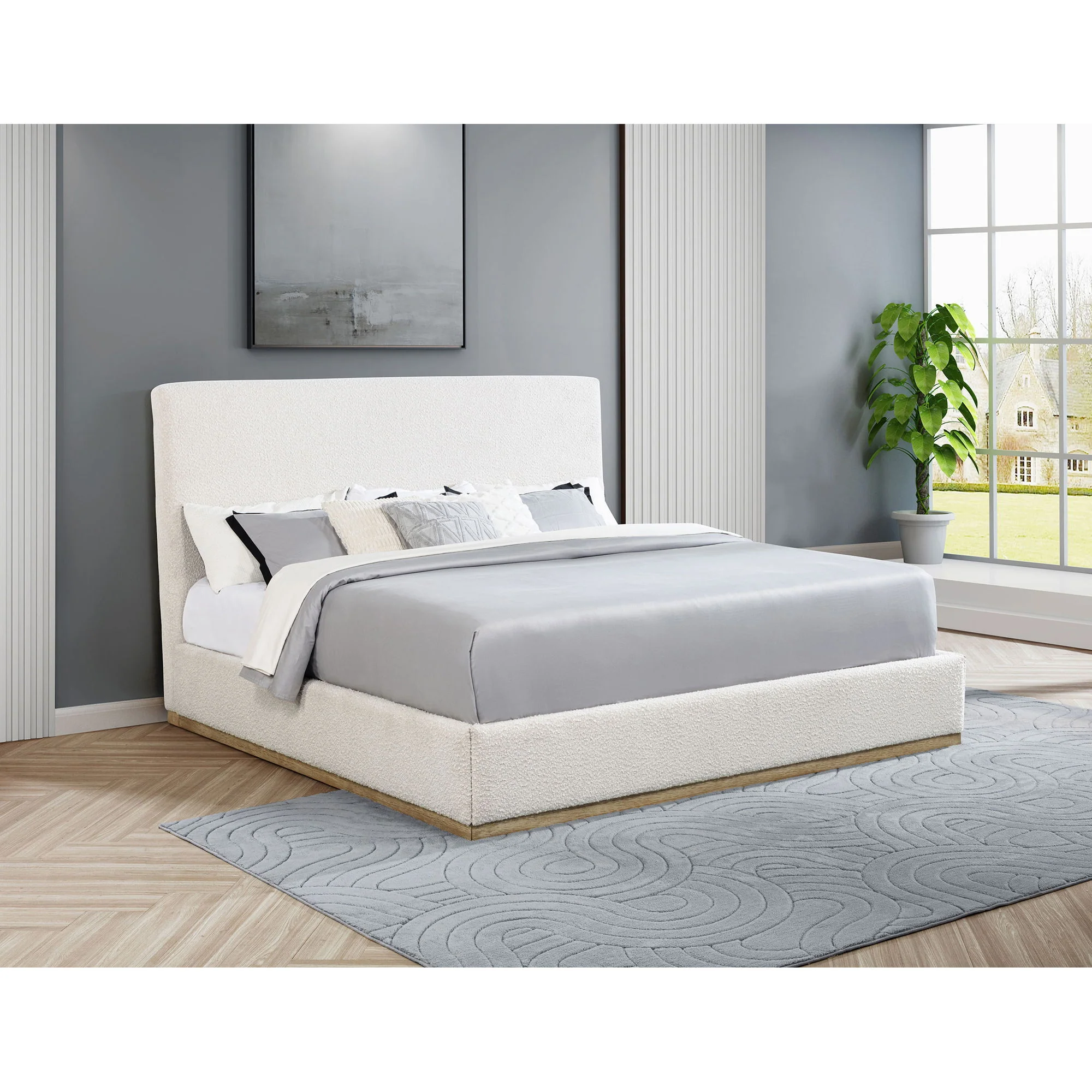 Talbot - Eastern King Platform Bed With Elevated Headboard - Cream - Image 9