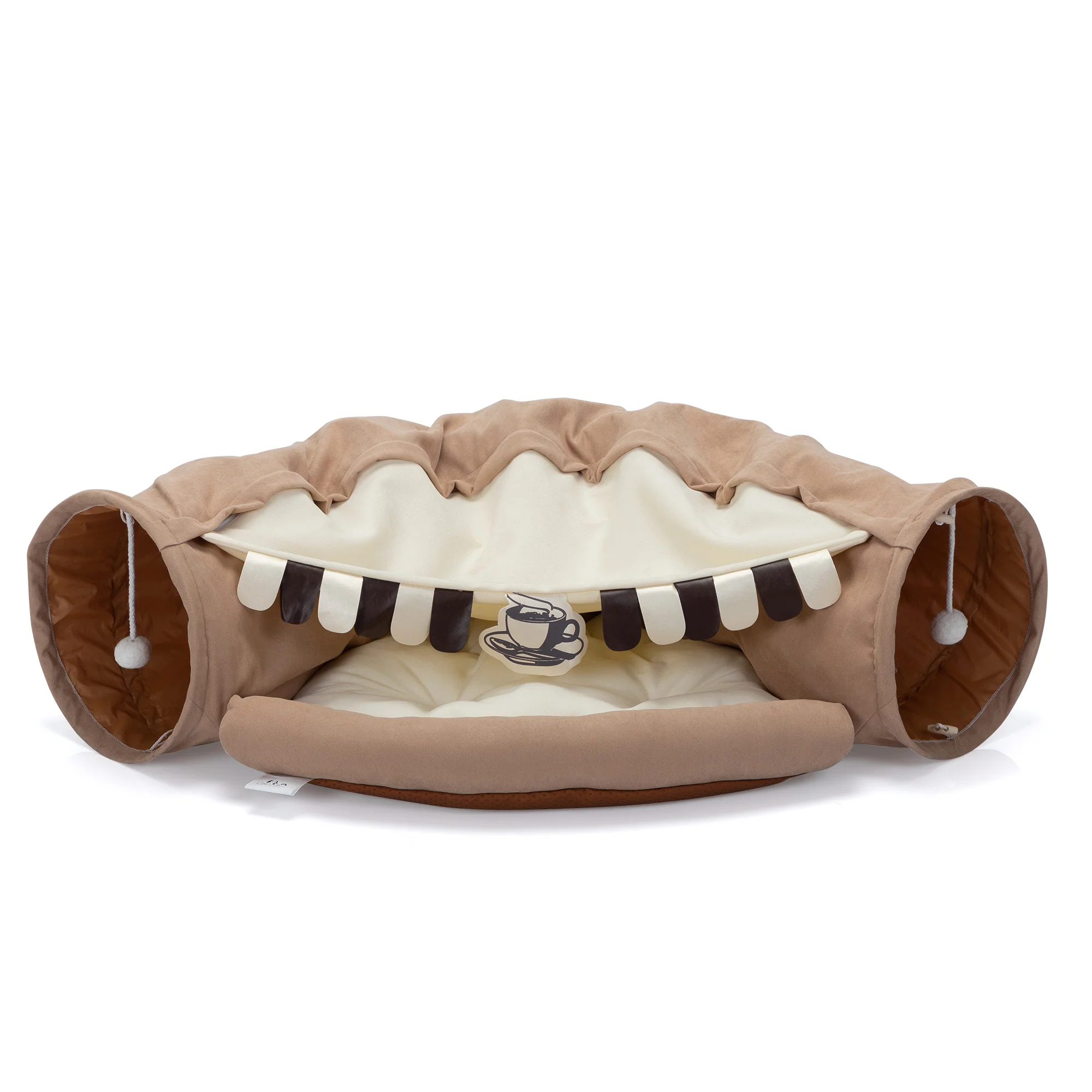 Talitha 49-Inch Collapsible Cat Tunnel Bed with Cushioned Mat and Hanging Toys - Image 2