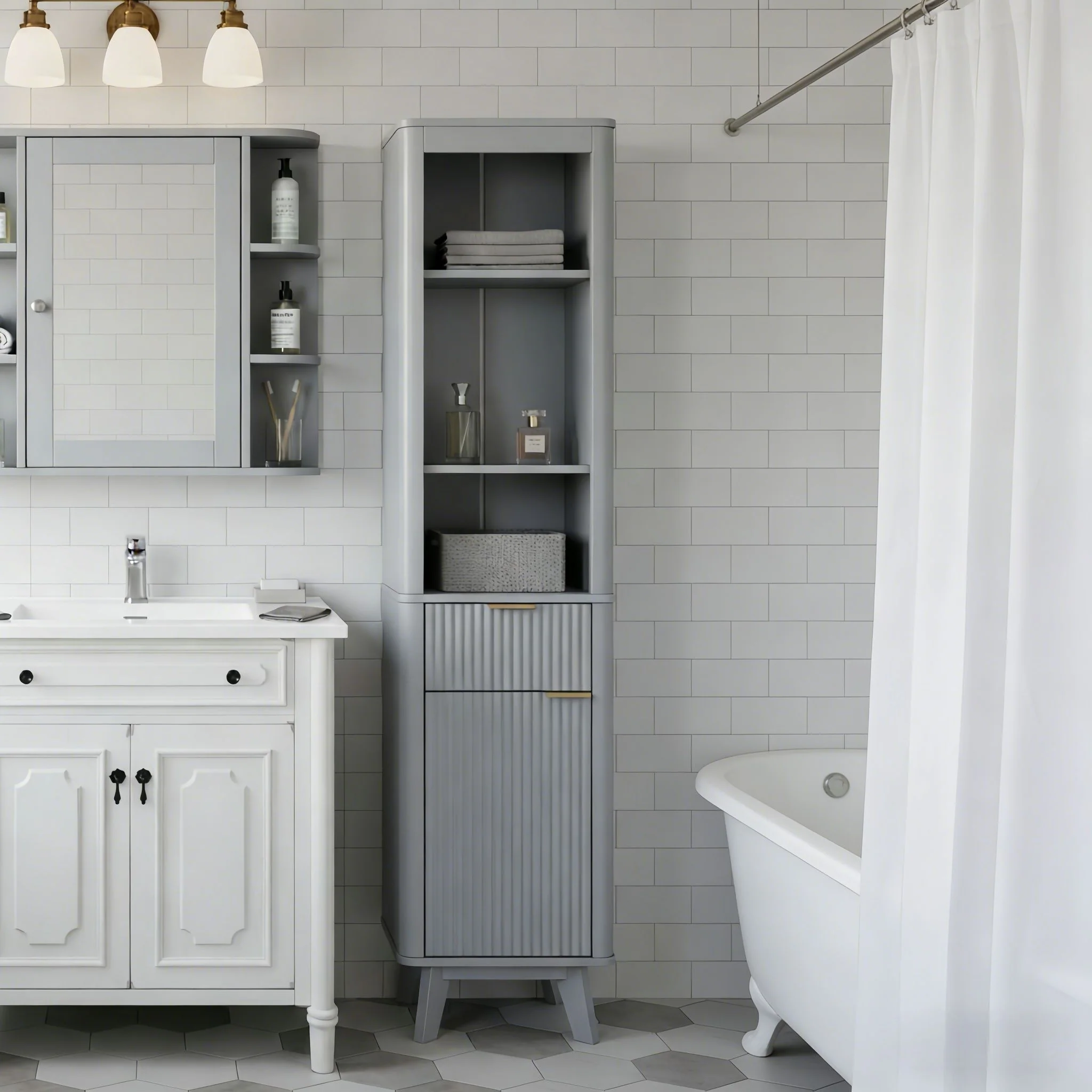 Tall Bathroom Storage Cabinet With Adjustable Shelves And 1 Drawer & Door - Image 16