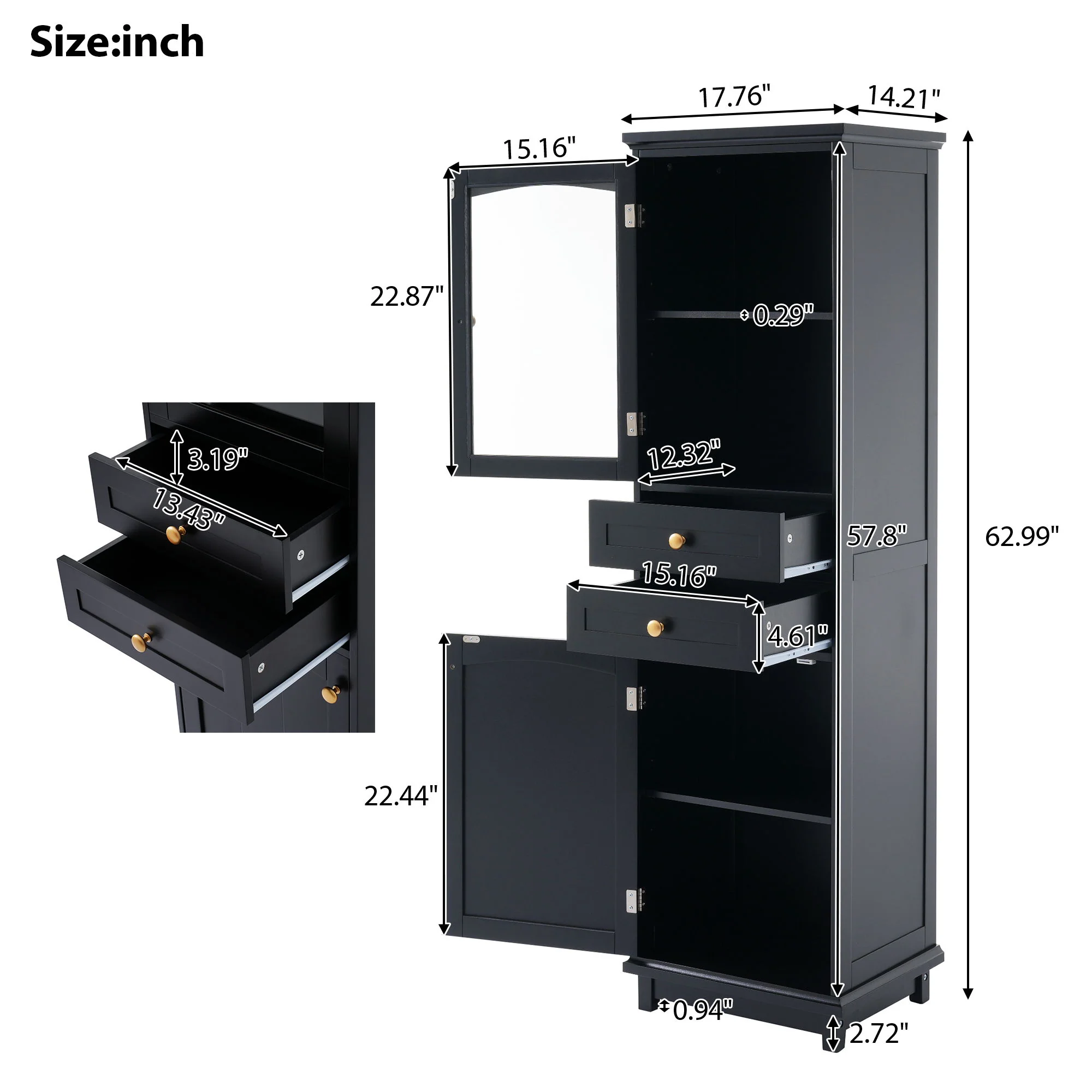 Tall Bathroom Storage Cabinet With Glass Doors, Free-Standing, Two Drawers, And Adjustable Shelves, Board, Painted Perfect For Displaying Your Favorite Items - Image 15