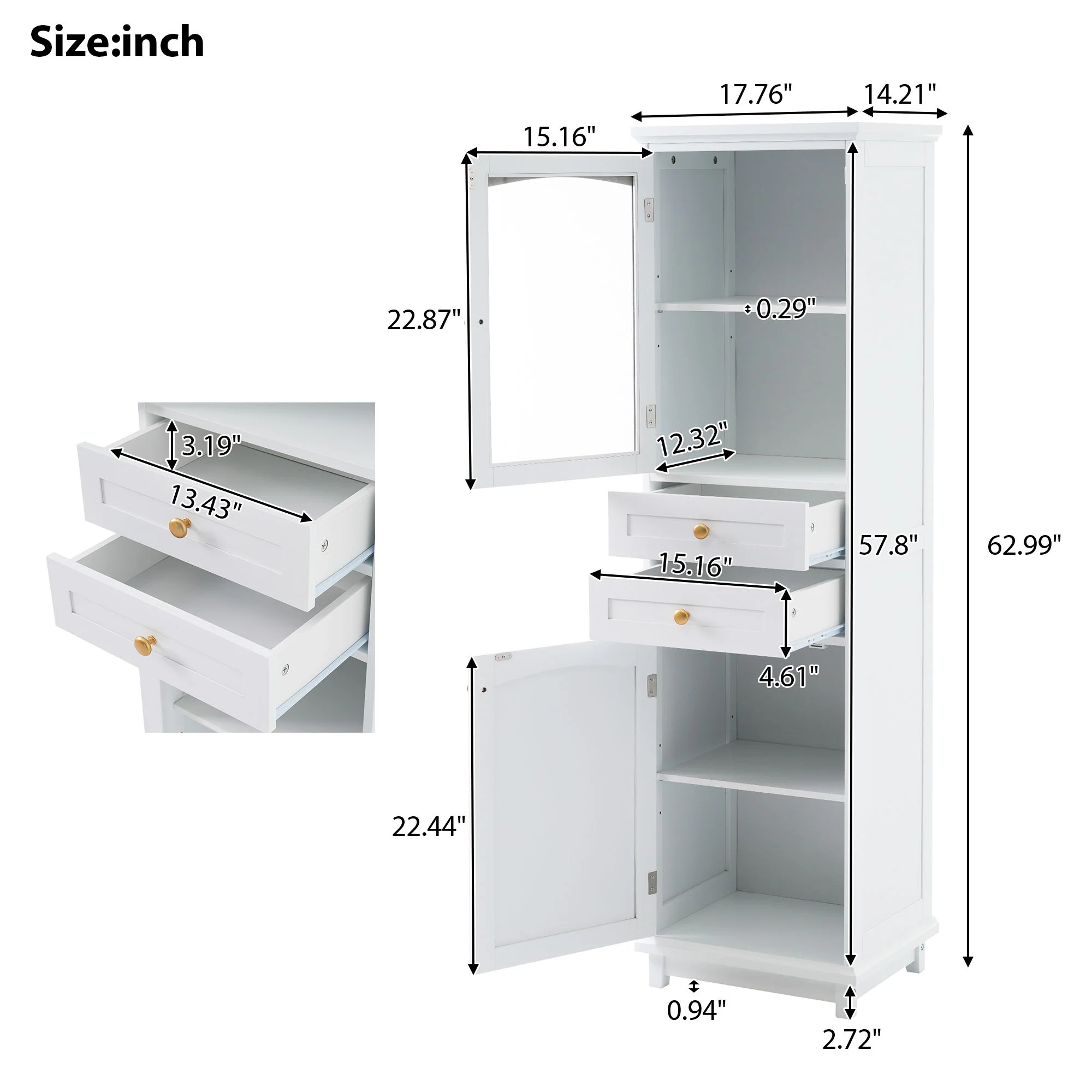 Tall Bathroom Storage Cabinet With Glass Doors, Free-Standing, Two Drawers, And Adjustable Shelves, Board, Painted Perfect For Displaying Your Favorite Items - Image 5