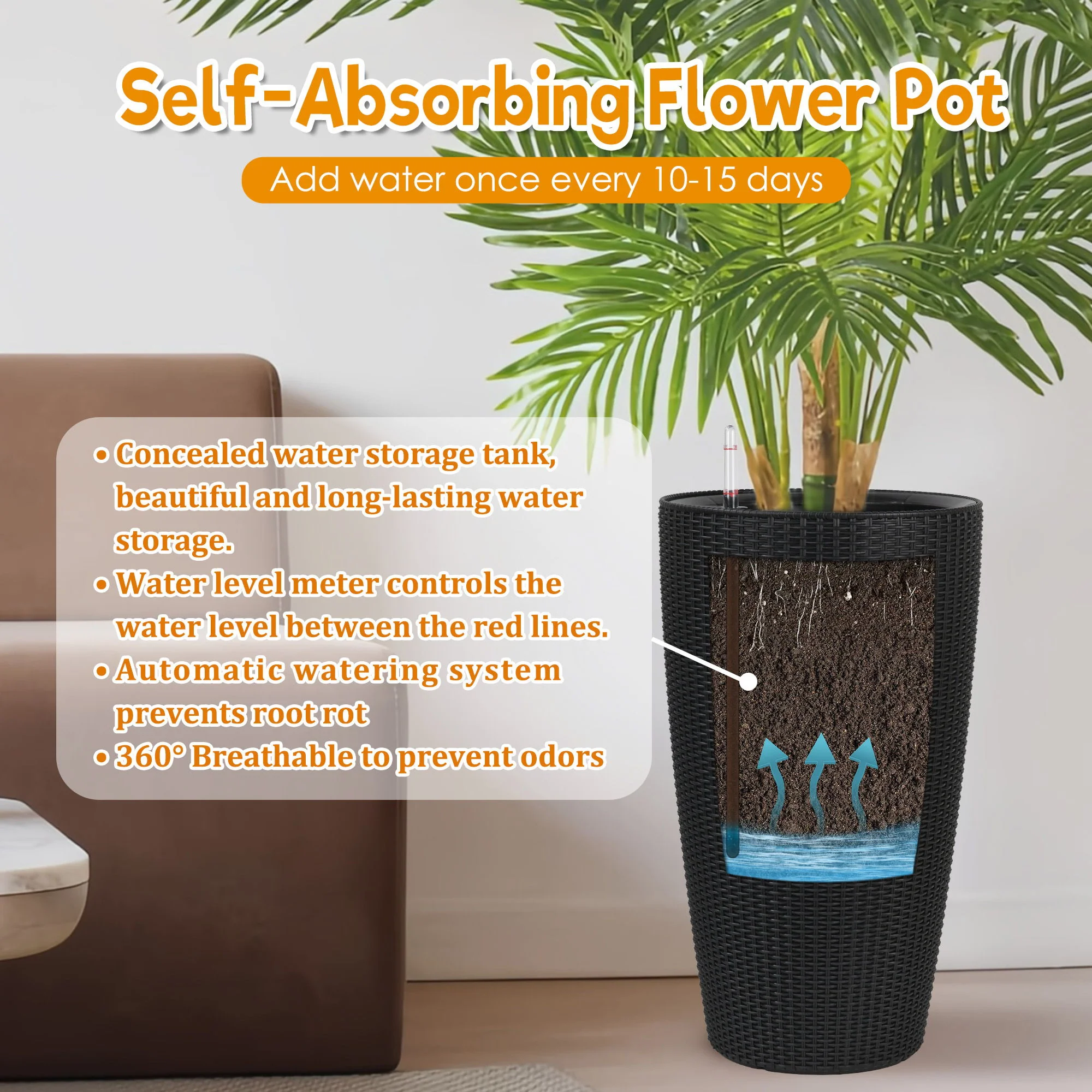 Tall Planters Set With Water Level Monitor And Auto Watering - Image 17