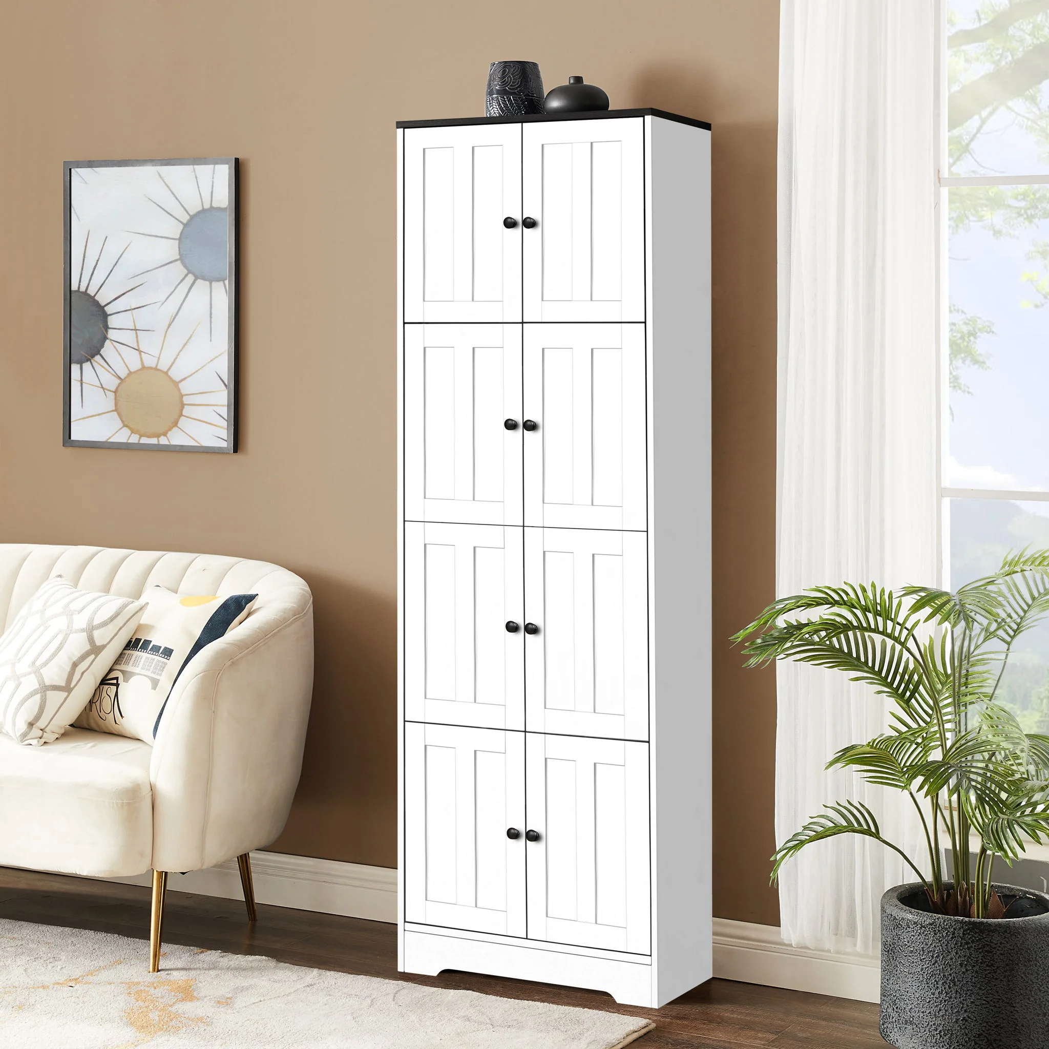 Tall Storage Cabinet With 8 Doors And 4 Shelves, Wall Storage Cabinet For Living Room, Kitchen, Office, Bedroom, Bathroom - Image 17