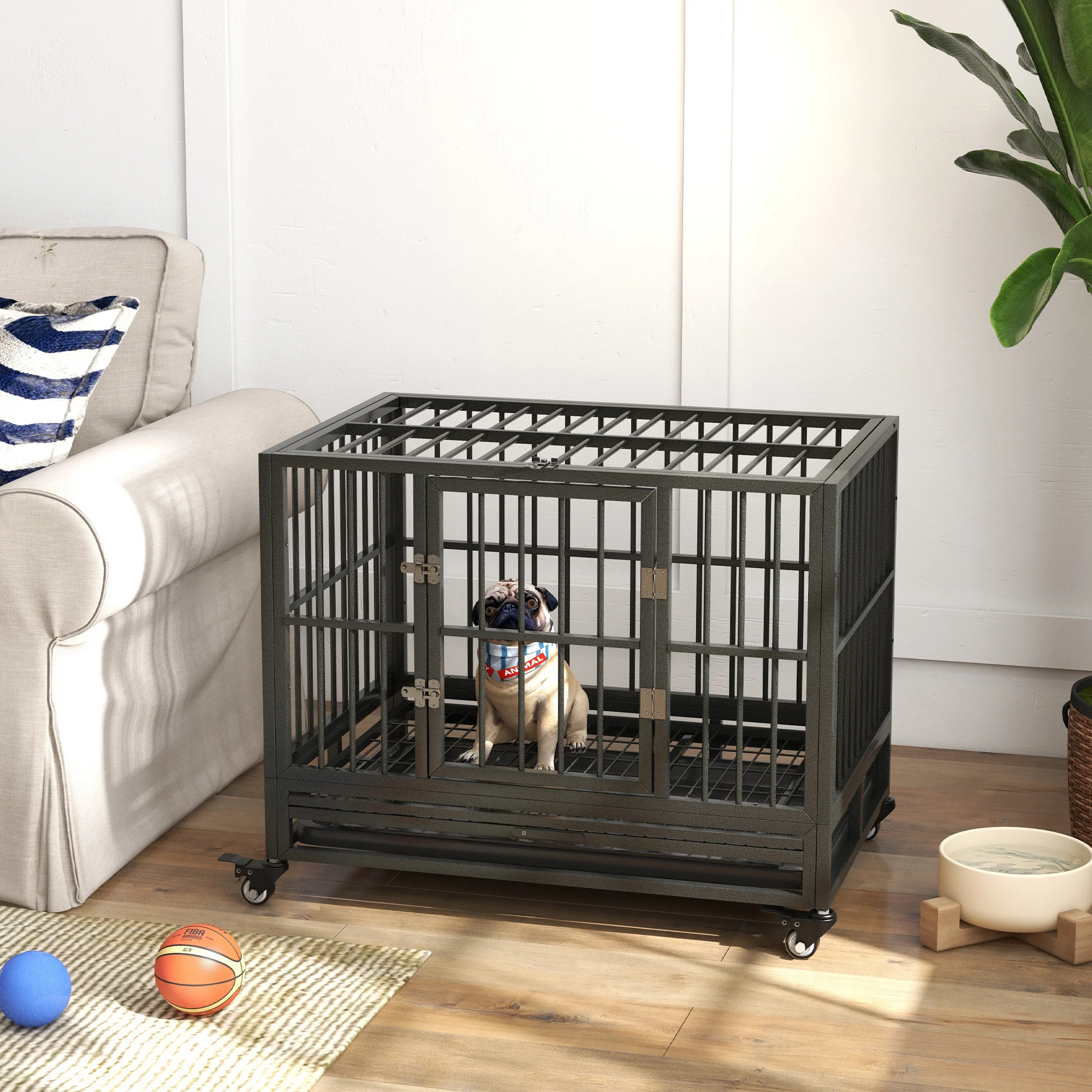 Talus 36-Inch Heavy Duty Steel Dog Crate with Floor Grate and Dual Door Access - Image 2