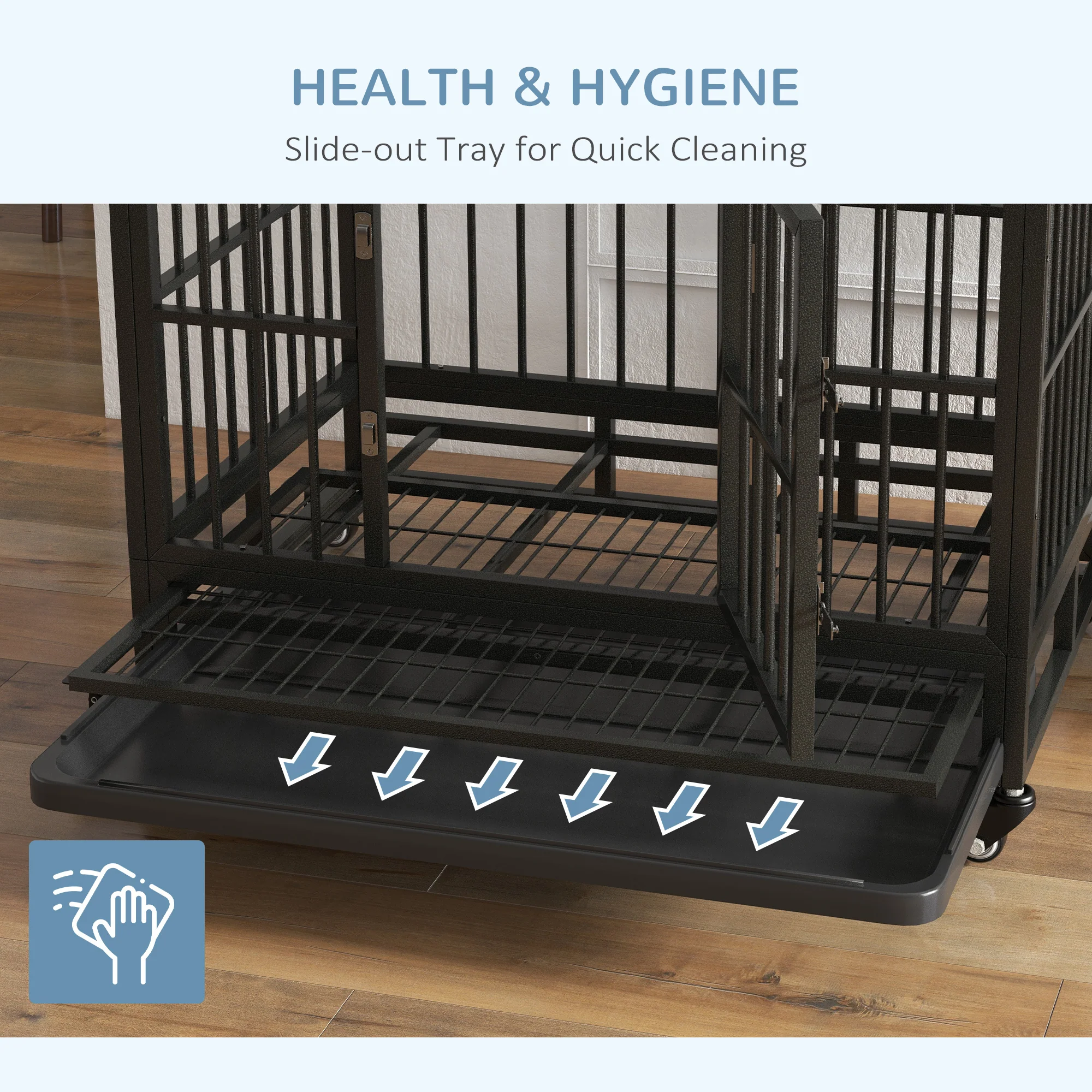 Talus 36-Inch Heavy Duty Steel Dog Crate with Floor Grate and Dual Door Access - Image 5