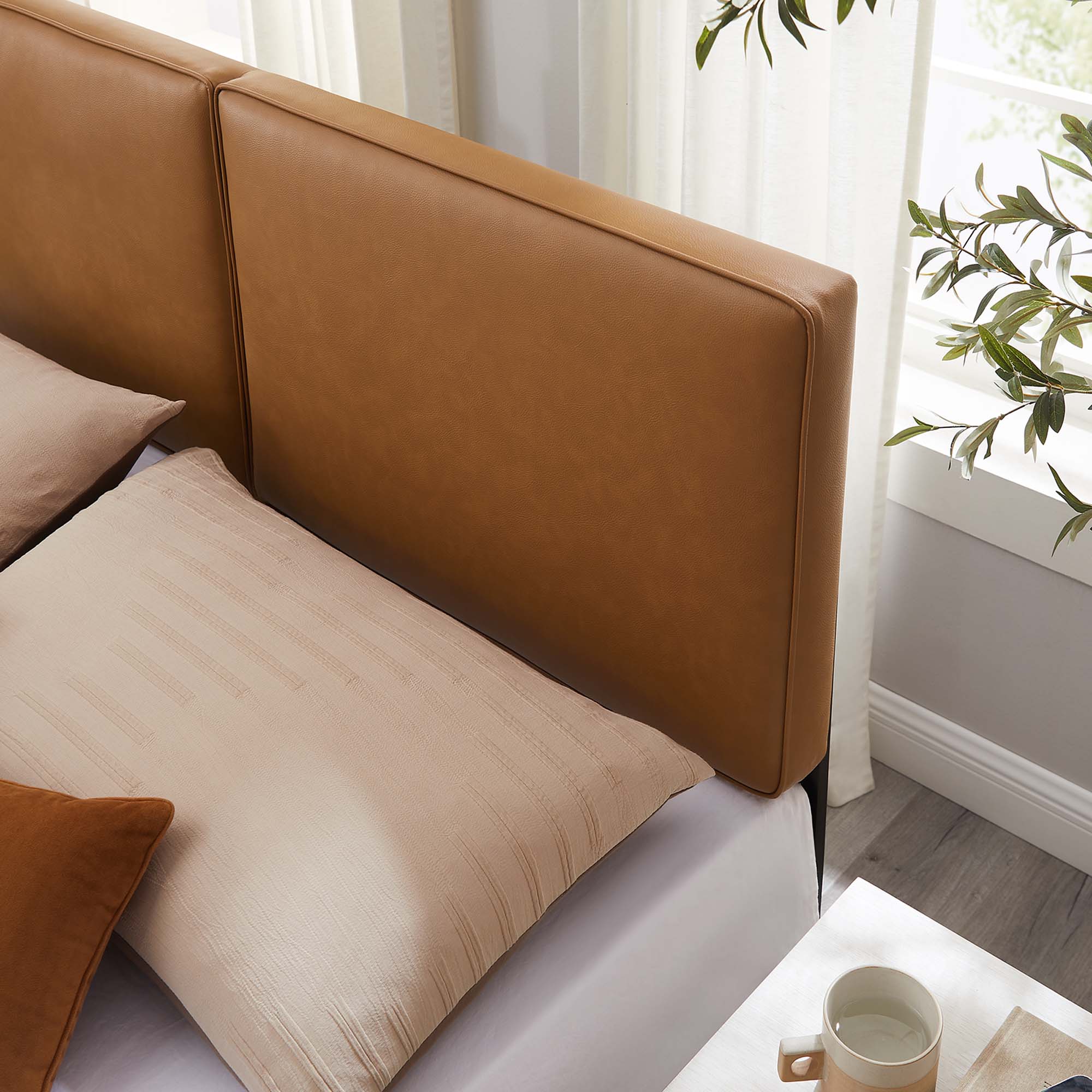 Tan Pillow Style Vegan Leather Headboard - Image 16