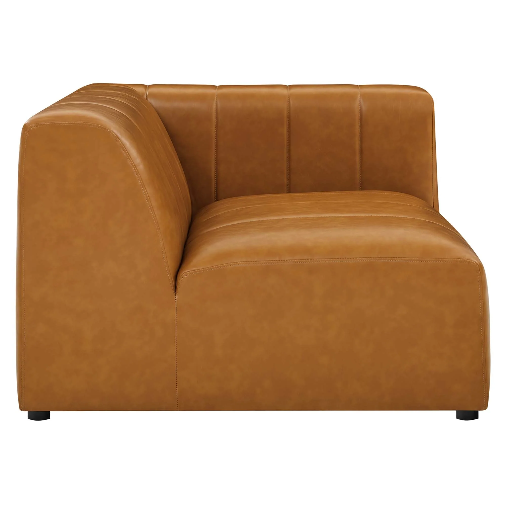 Tan Vegan Leather Channel Tufted 3-Piece Modular Sofa - Image 5