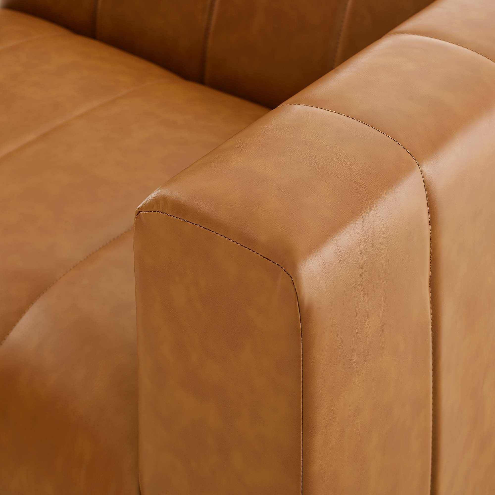 Tan Vegan Leather Channel Tufted 3-Piece Modular Sofa - Image 7