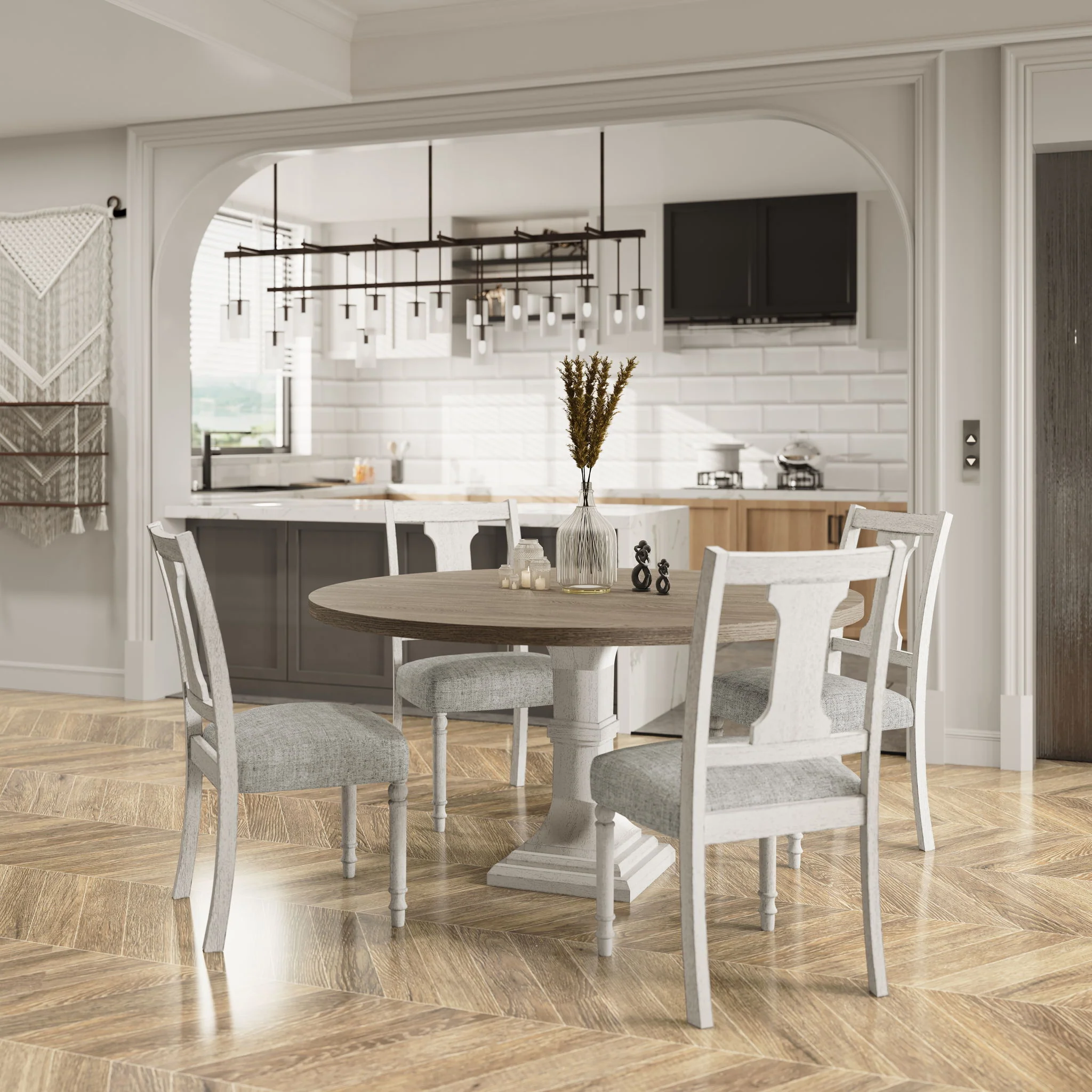Tannen - Round 5 Piece Dining Table (Set of 5) - White And Gray - Image 4