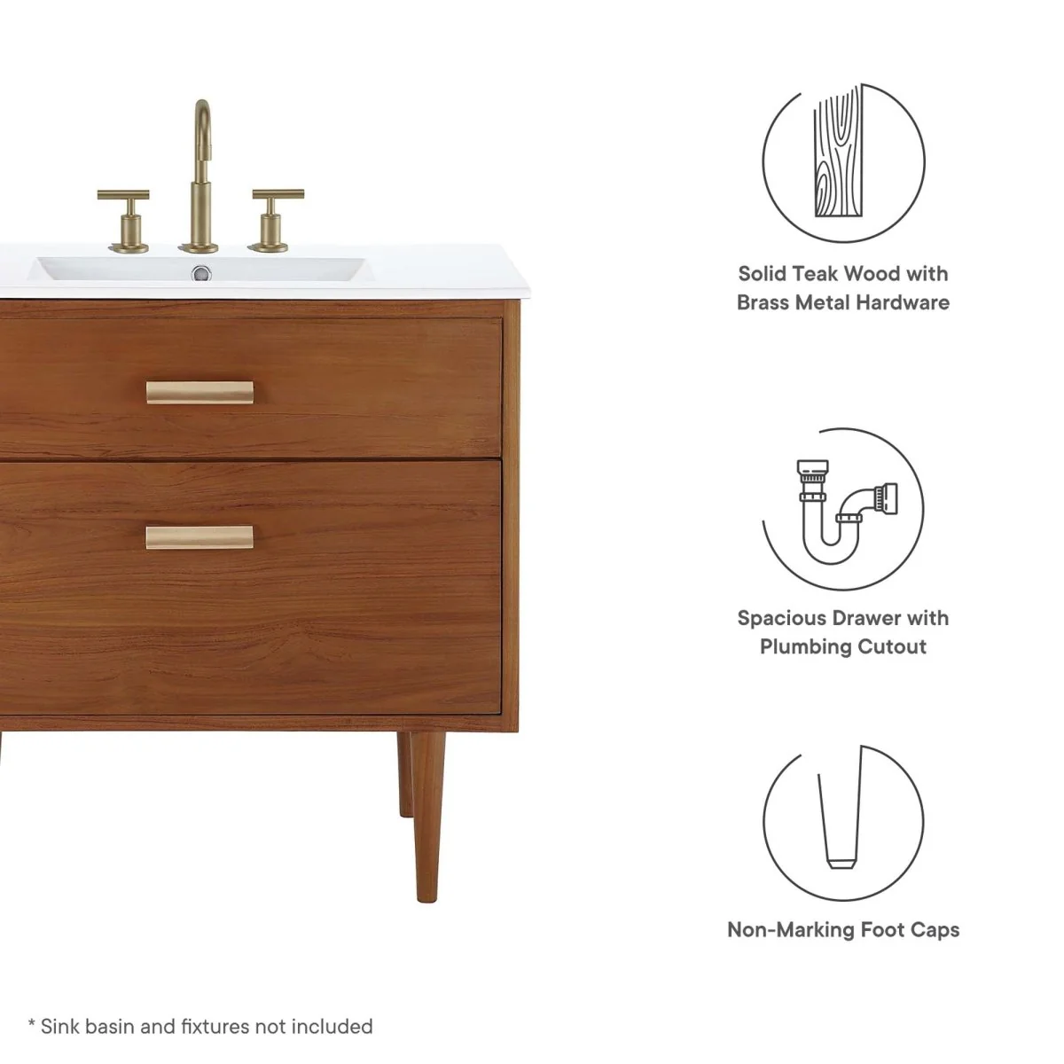Teak Wood Bathroom Vanity Cabinet with Classic Hardware and Spacious Storage - Image 12