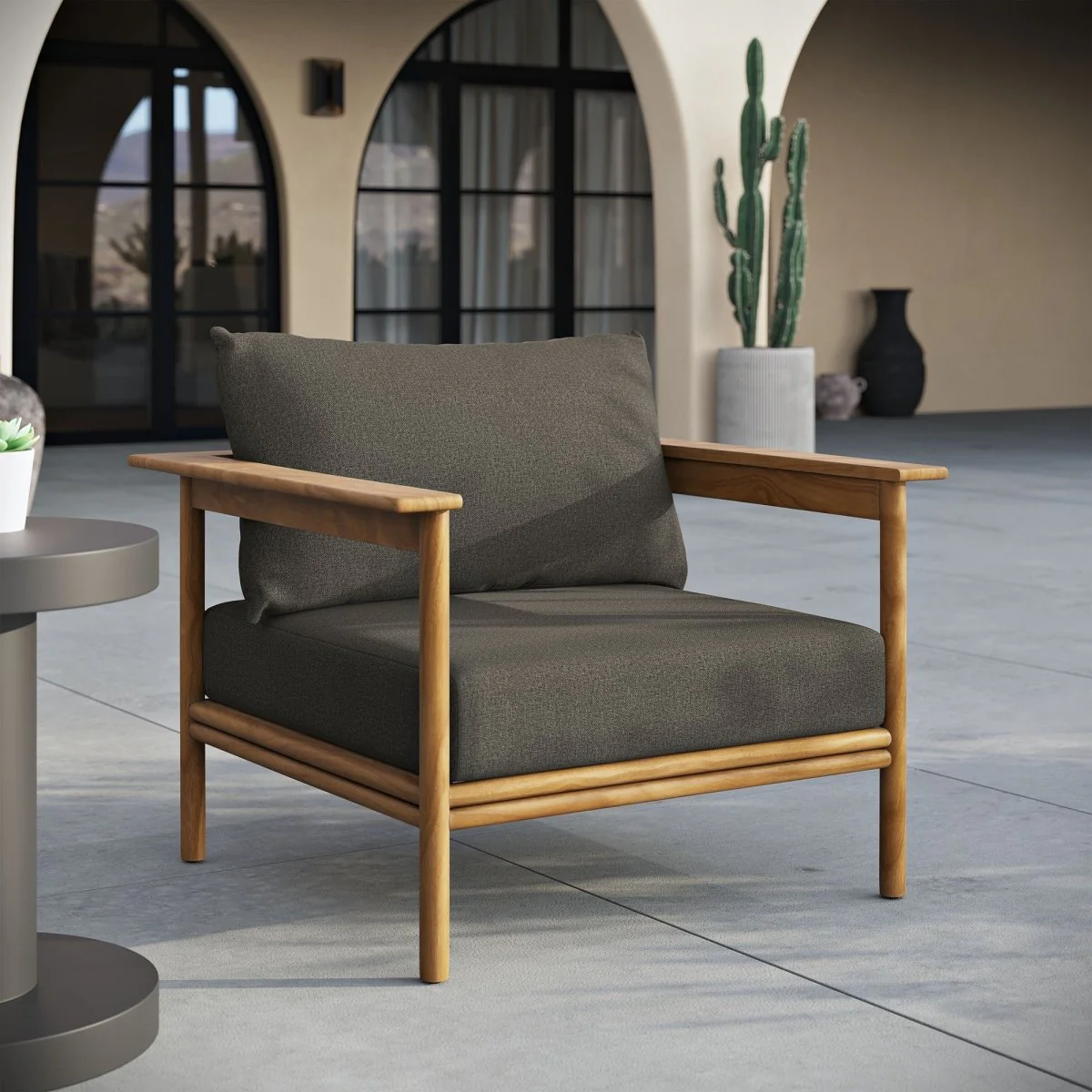 Teak Wood Outdoor Patio Armchair with Fabric Upholstery - Modern Garden Seating - Image 10