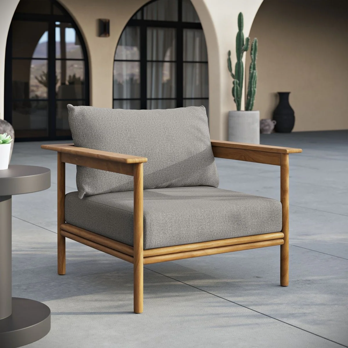 Teak Wood Outdoor Patio Armchair with Fabric Upholstery - Modern Garden Seating - Image 20
