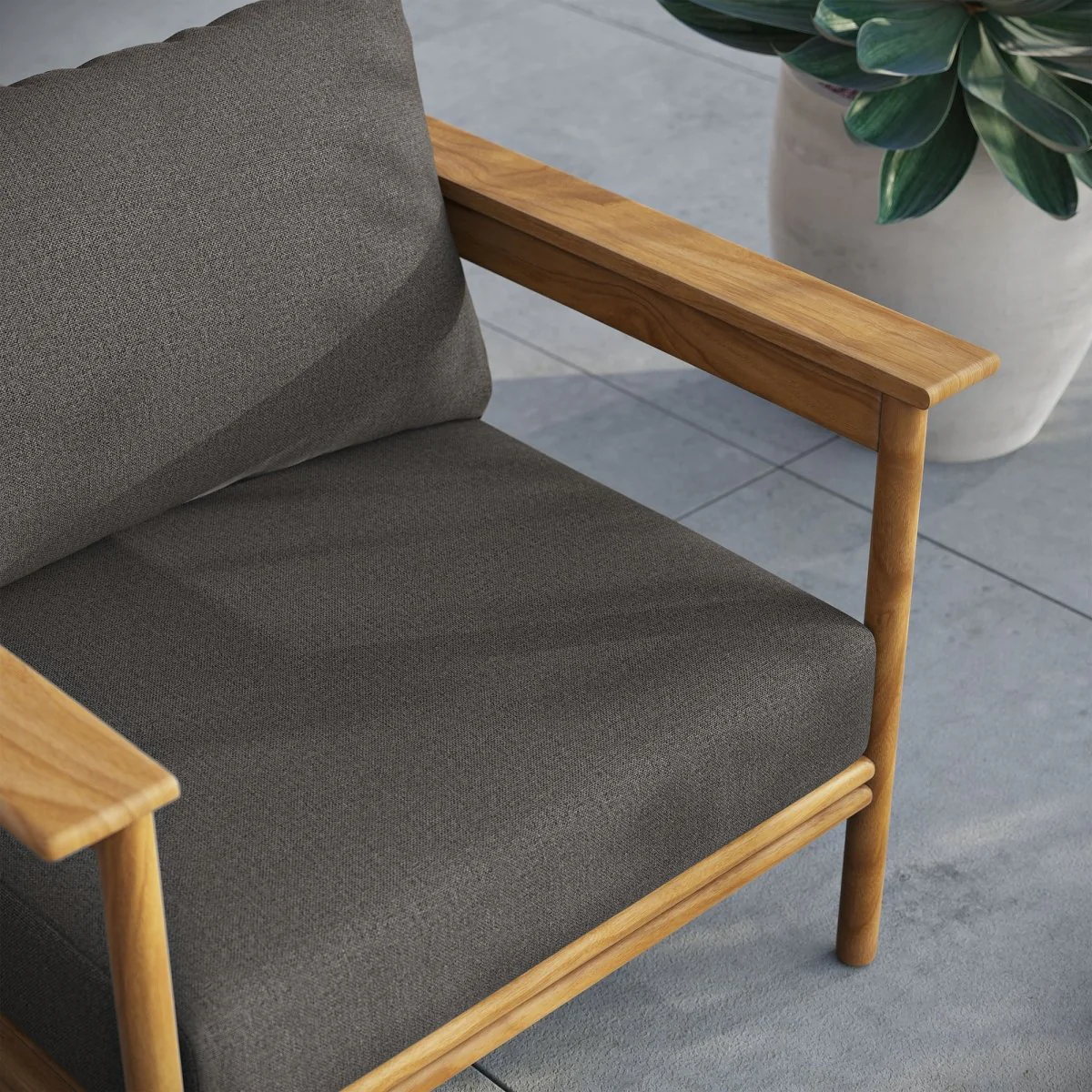 Teak Wood Outdoor Patio Armchair with Fabric Upholstery - Modern Garden Seating - Image 4