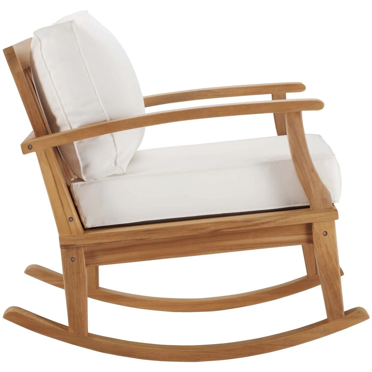 Teak Wood Outdoor Patio Rocking Chair with Cushioned Seat and Slatted Back - Image 3