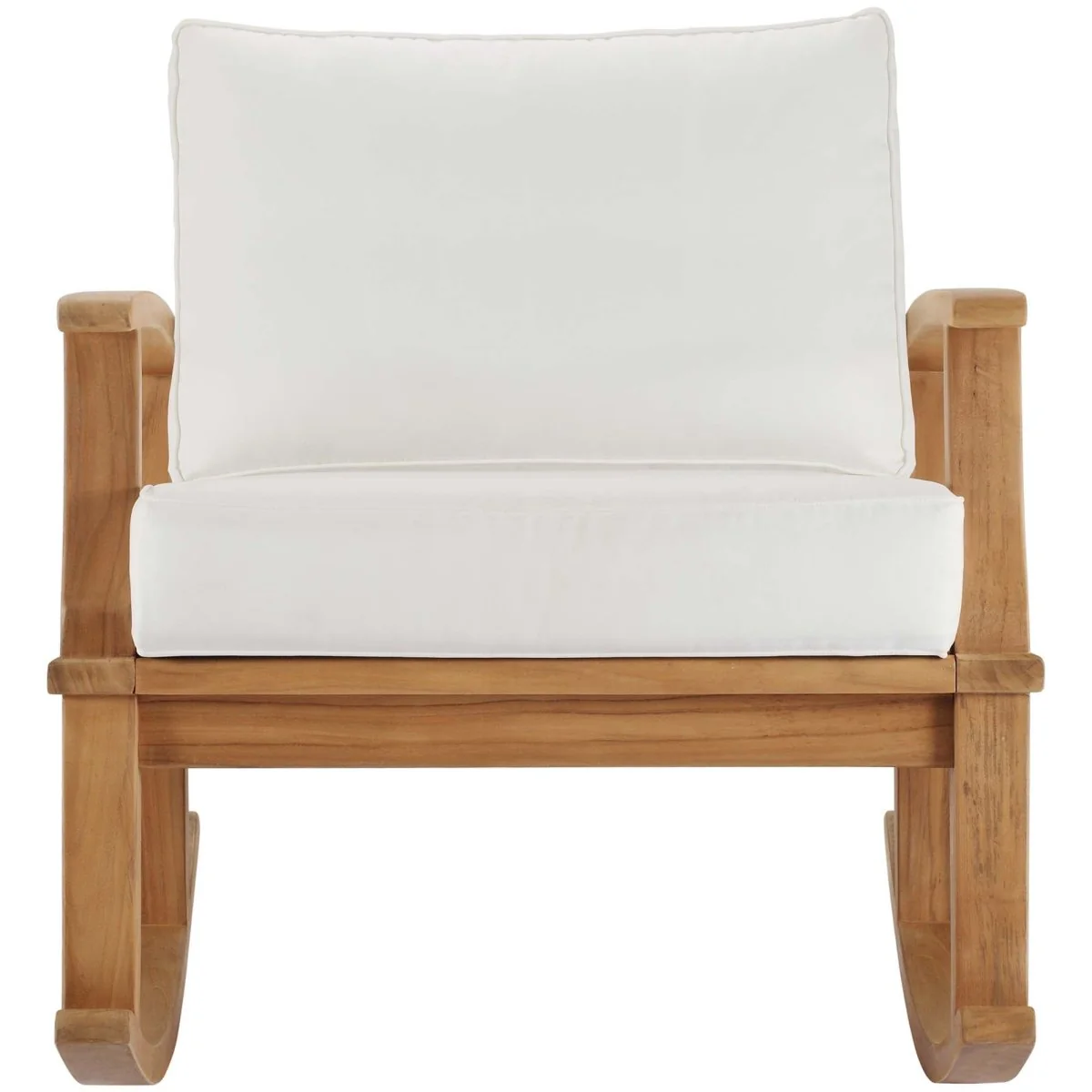 Teak Wood Outdoor Patio Rocking Chair with Cushioned Seat and Slatted Back - Image 6