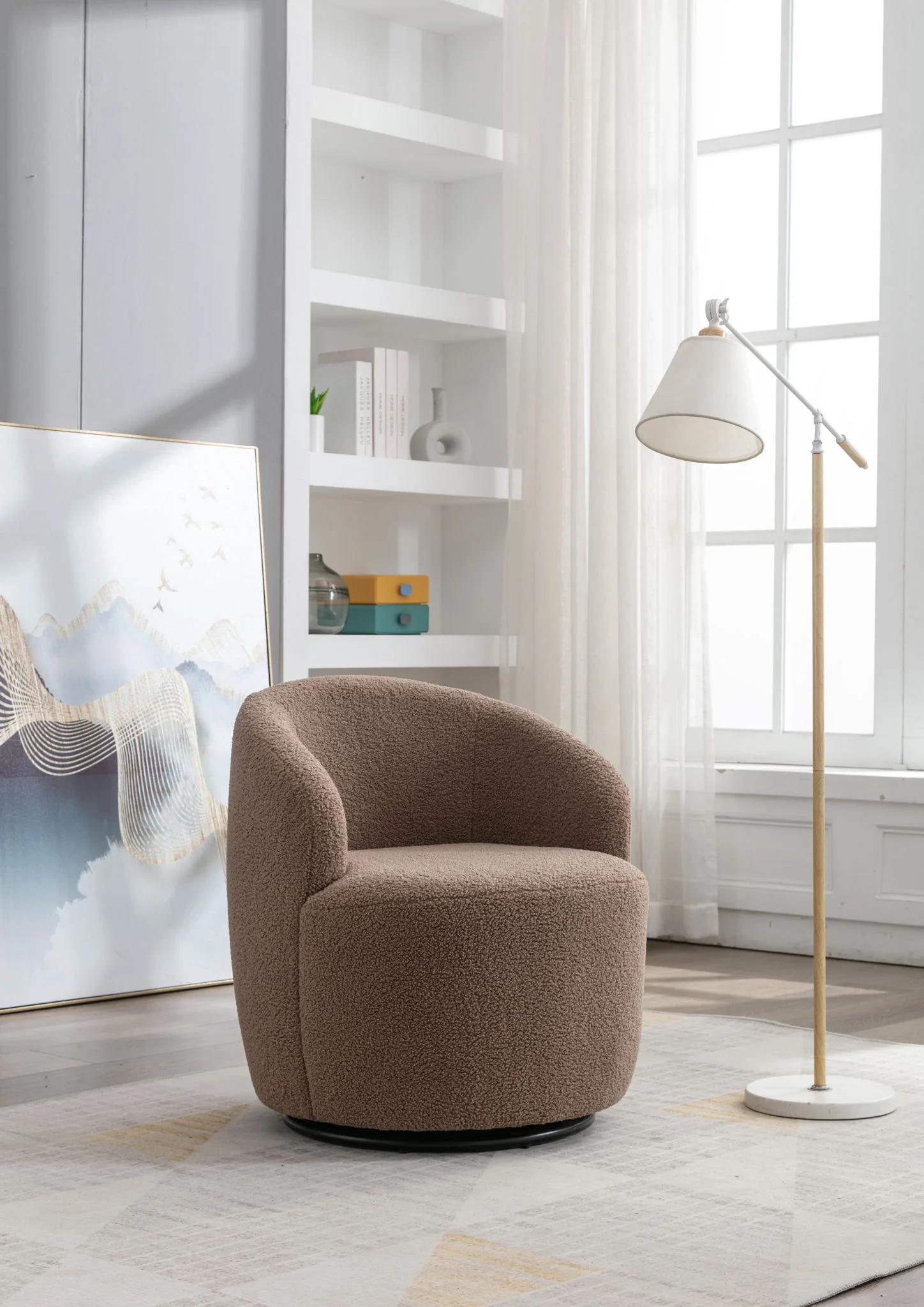 Teddy Fabric Swivel Accent Armchair Barrel Chair With Powder Coating Metal Ring - Image 13