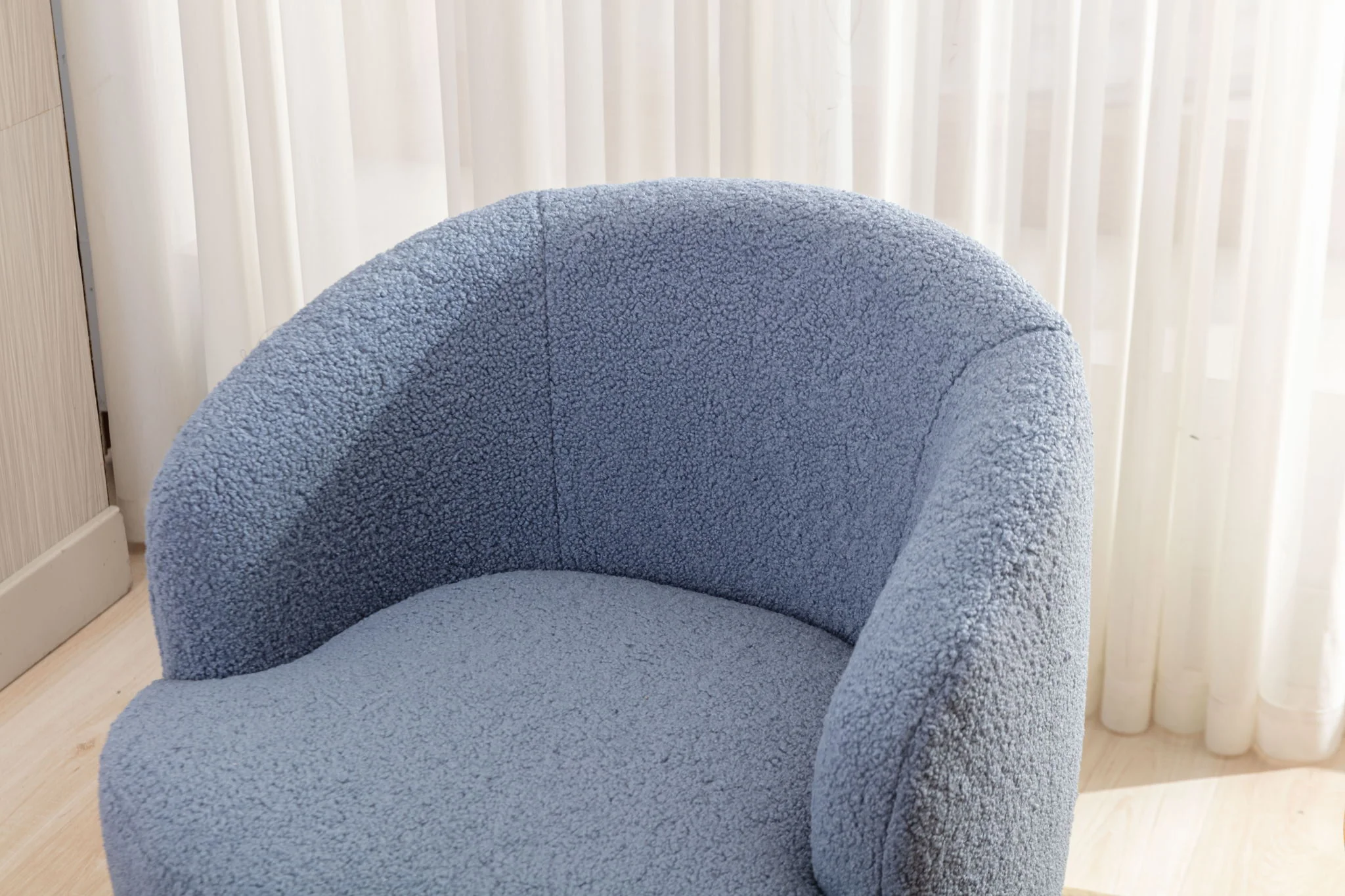 Teddy Fabric Swivel Accent Armchair Barrel Chair With Powder Coating Metal Ring - Image 14