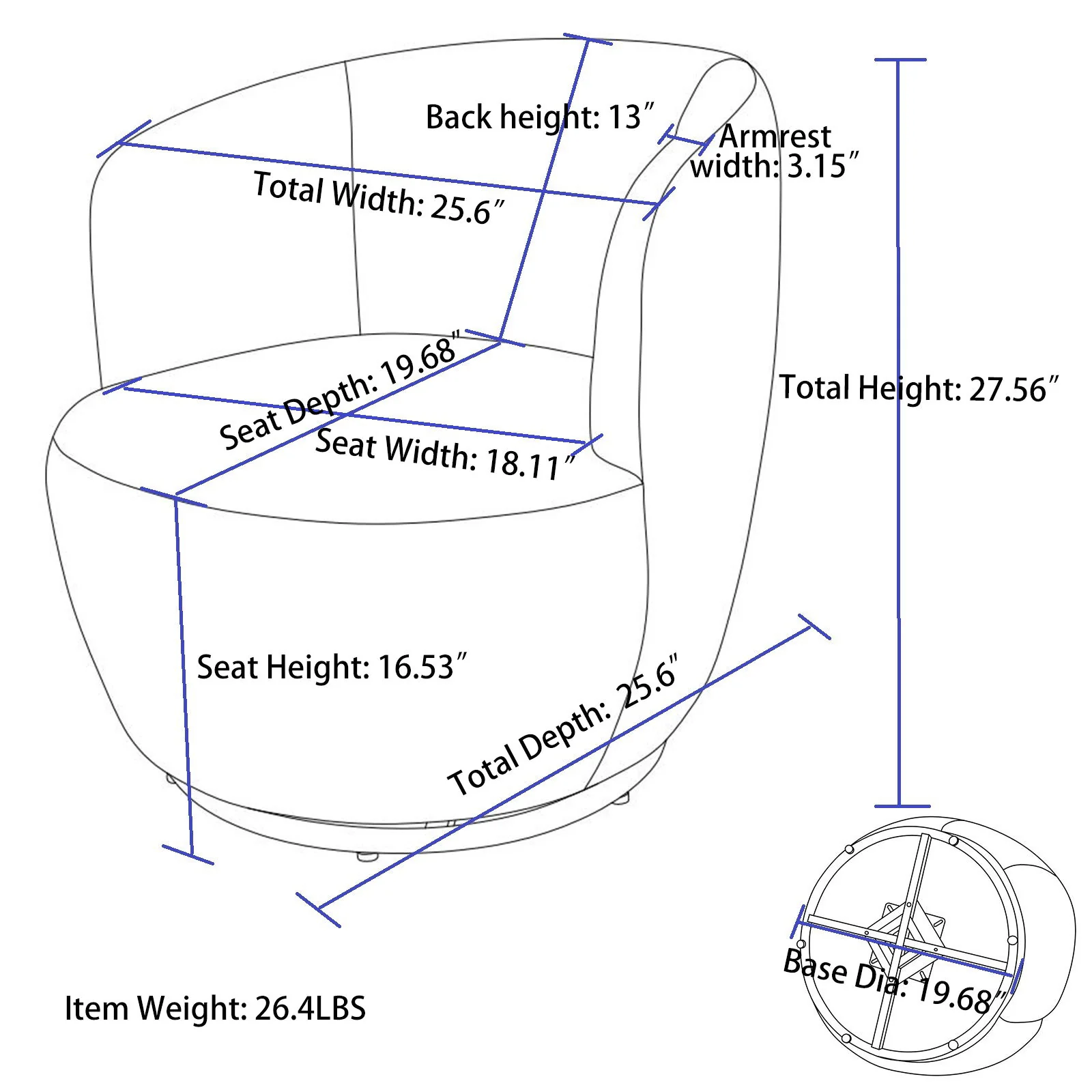 Teddy Fabric Swivel Accent Armchair Barrel Chair With Powder Coating Metal Ring - Image 25
