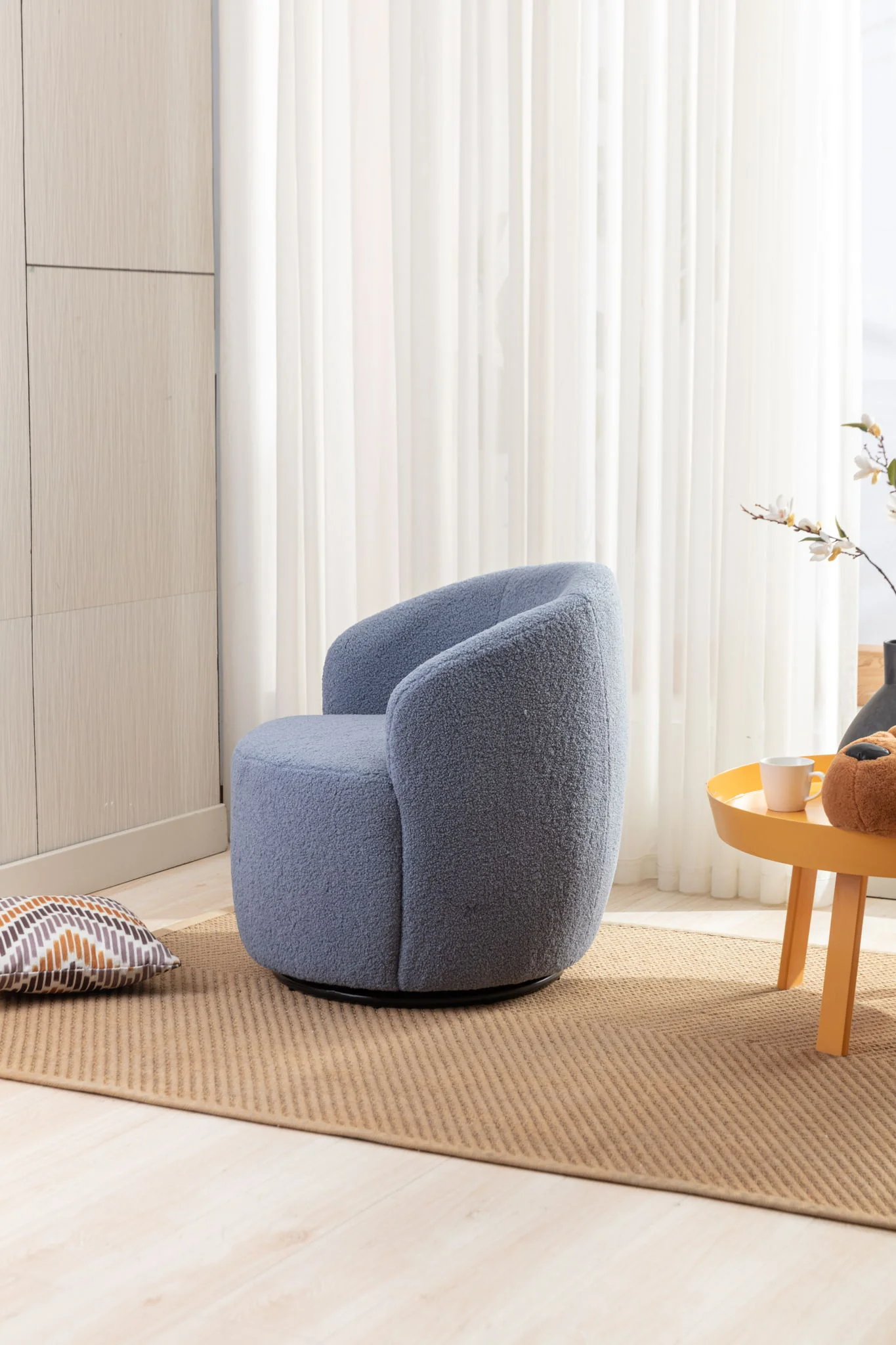 Teddy Fabric Swivel Accent Armchair Barrel Chair With Powder Coating Metal Ring - Image 28