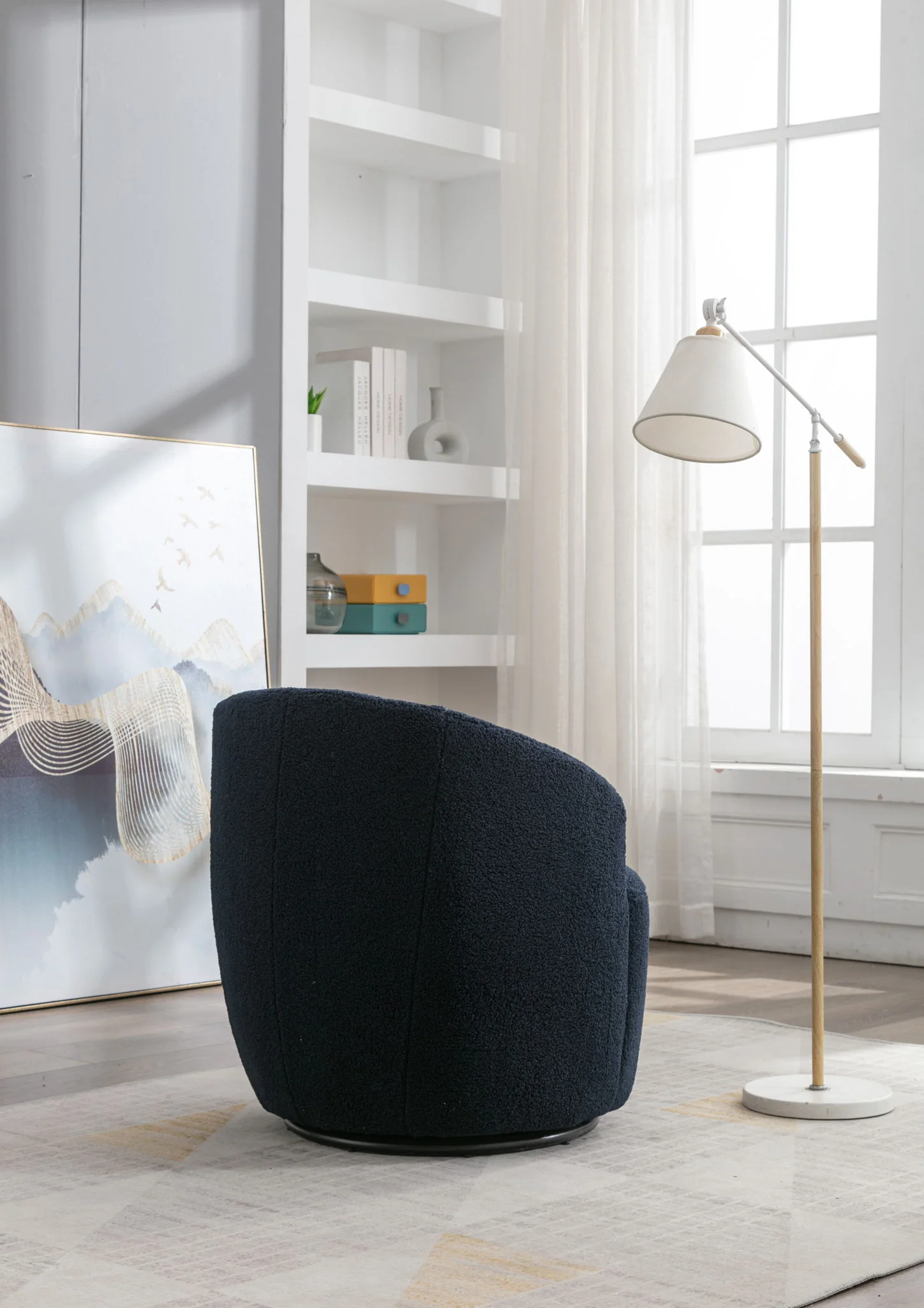 Teddy Fabric Swivel Accent Armchair Barrel Chair With Powder Coating Metal Ring - Image 42