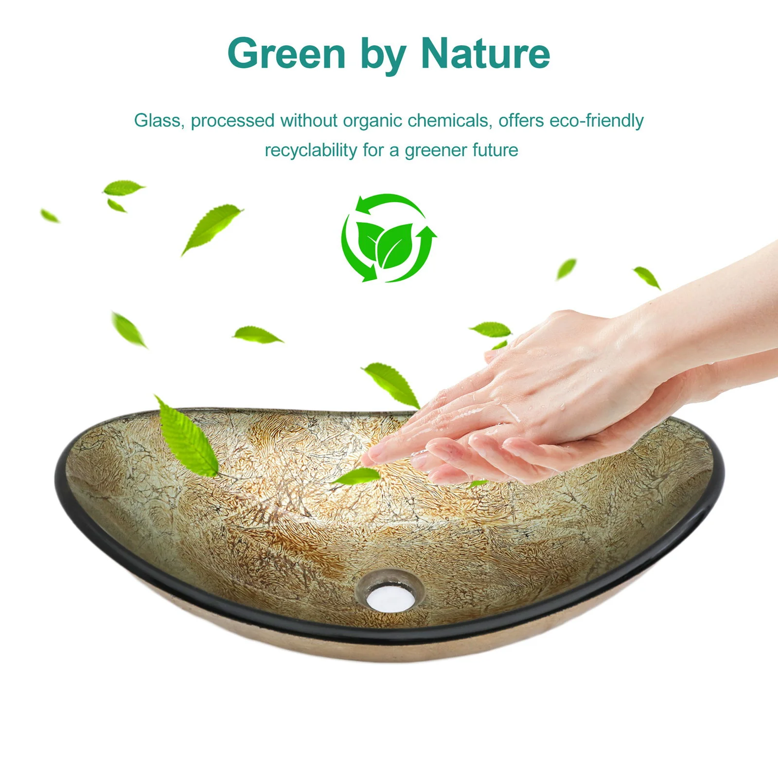 Tempered Glass Vessel Sink With Boat Shape Pop-Up Drain - Image 20