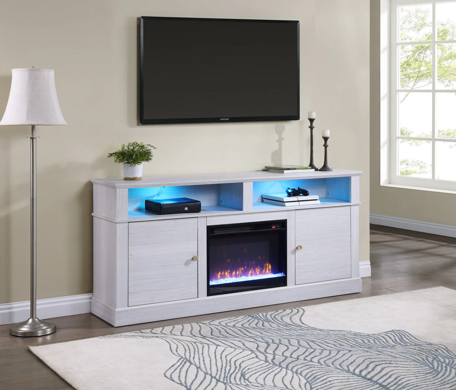 Terra - TV Stand Console With Fireplace - White Walnut - Image 6
