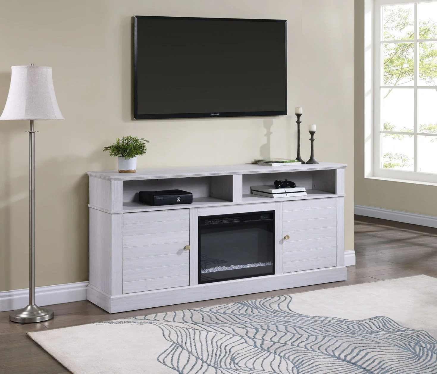 Terra - TV Stand Console With Fireplace - White Walnut - Image 9