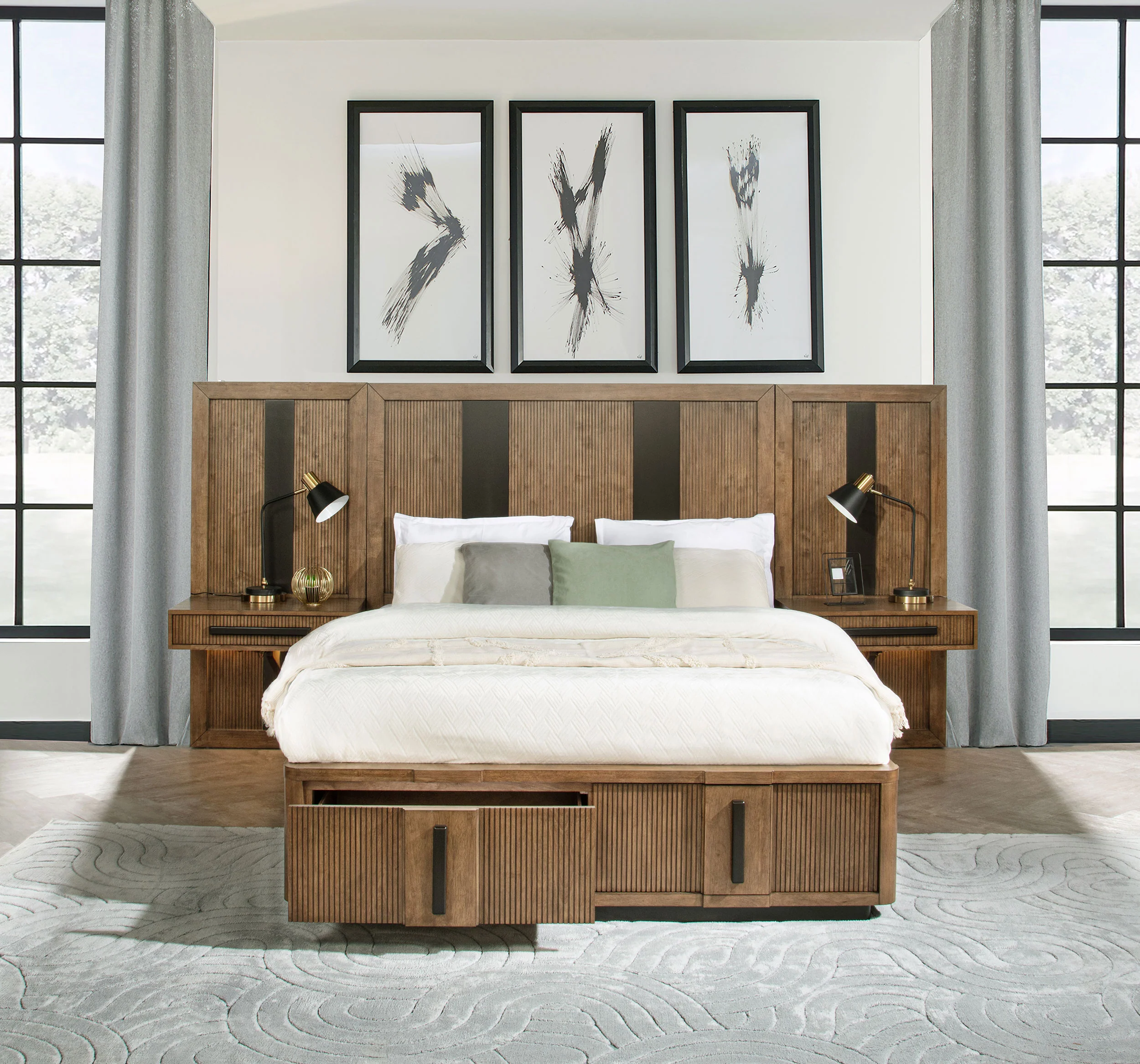 Terrace California King Wall Panel Storage Bed Ash Brown - Image 3