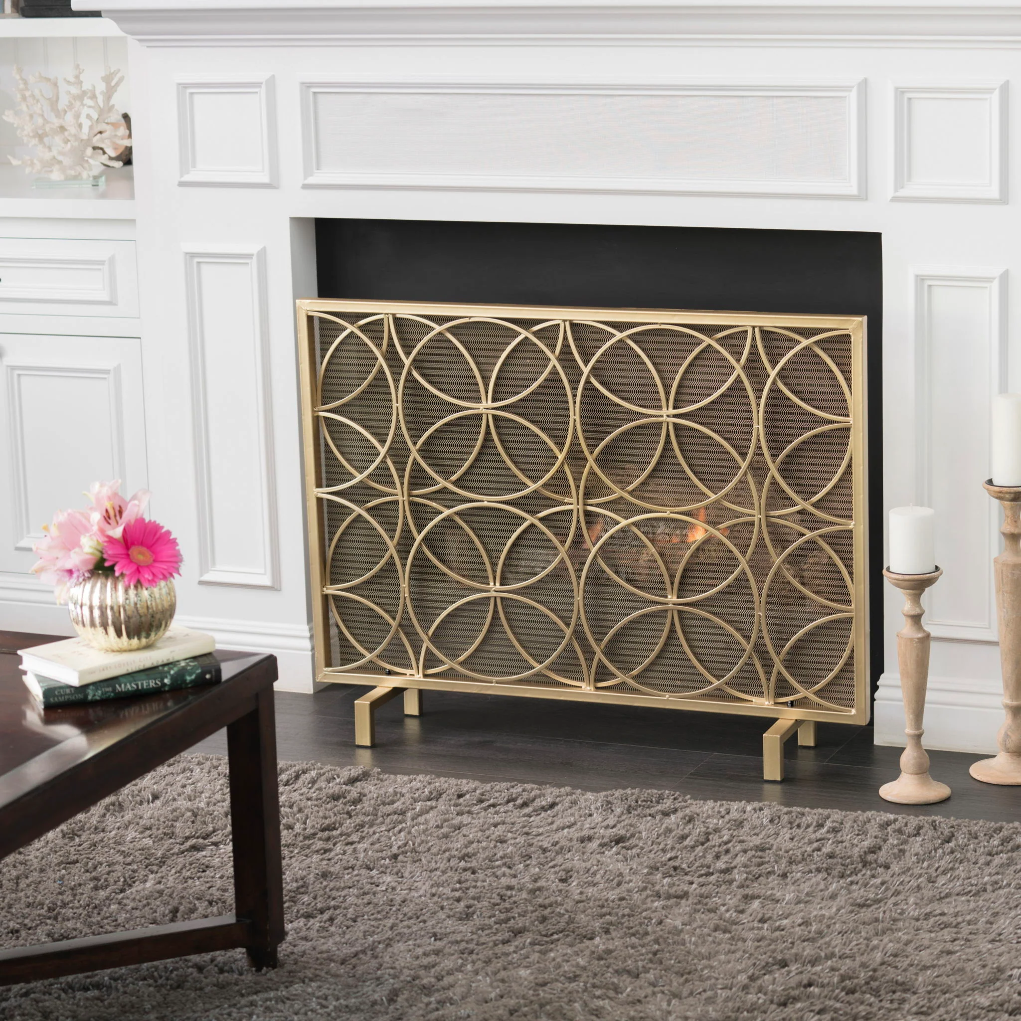 Thayer - Single Panel Iron Fireplace Screen With Geometric Design - Image 12