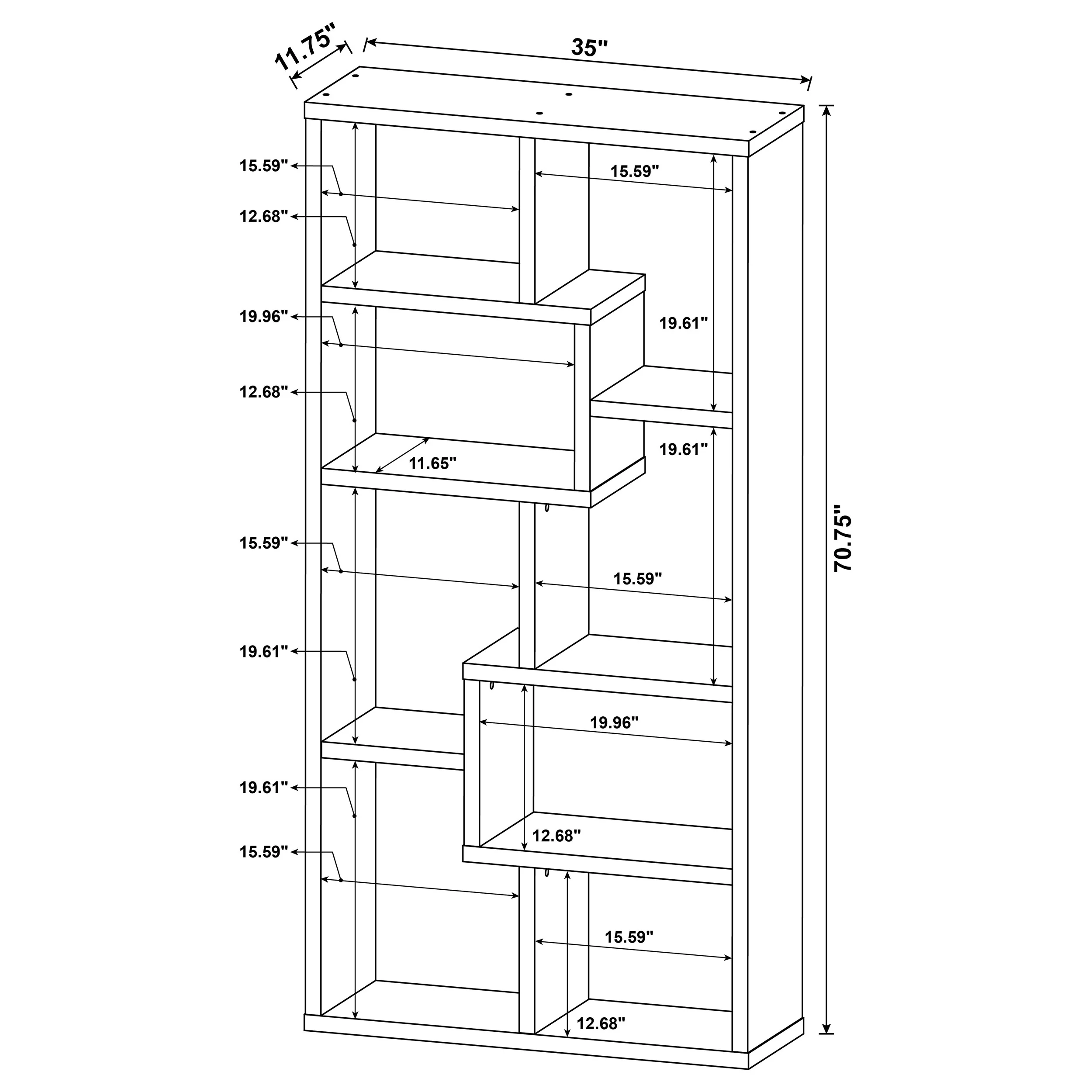 Theo 71-Inch 6-Shelf Bookshelf in Weathered Grey - Image 11