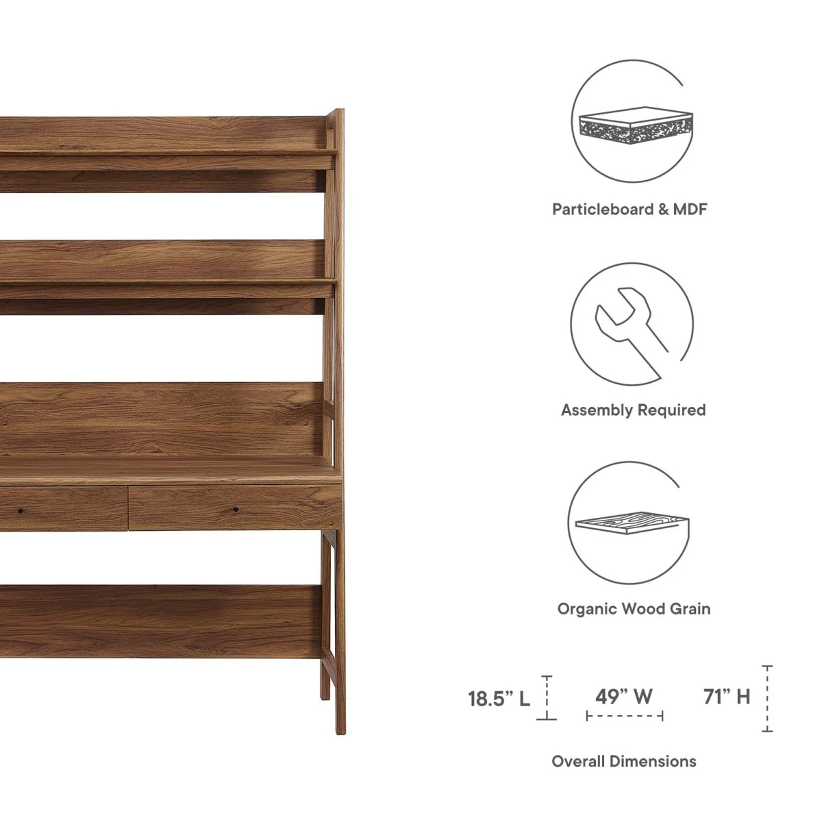 Tiered Office Desk with Bookshelf and Storage Drawers for Home and Office Workspace - Image 9