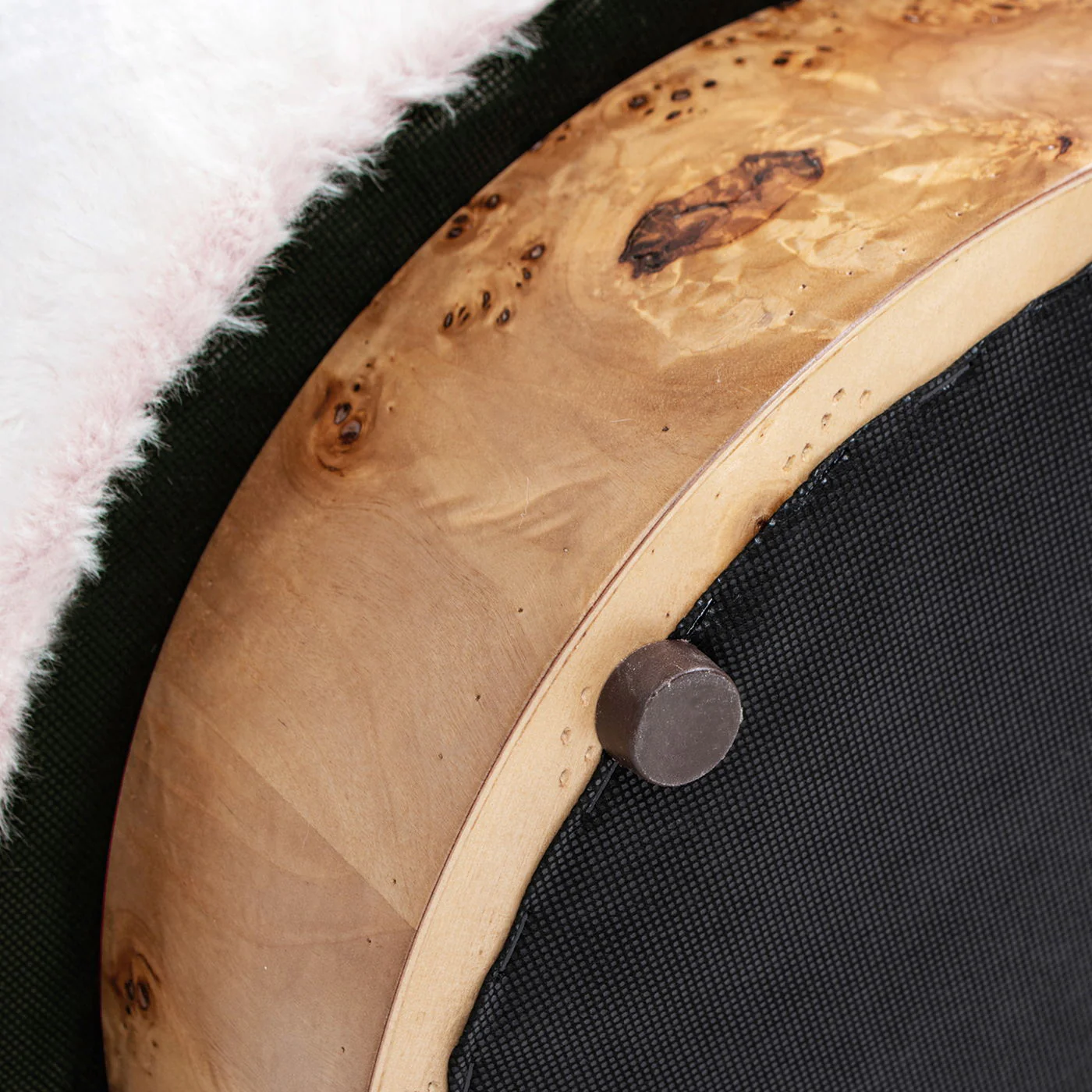 Tilly - Round Fur Upholstered / Burl Pouf Ottoman - White - Image 7