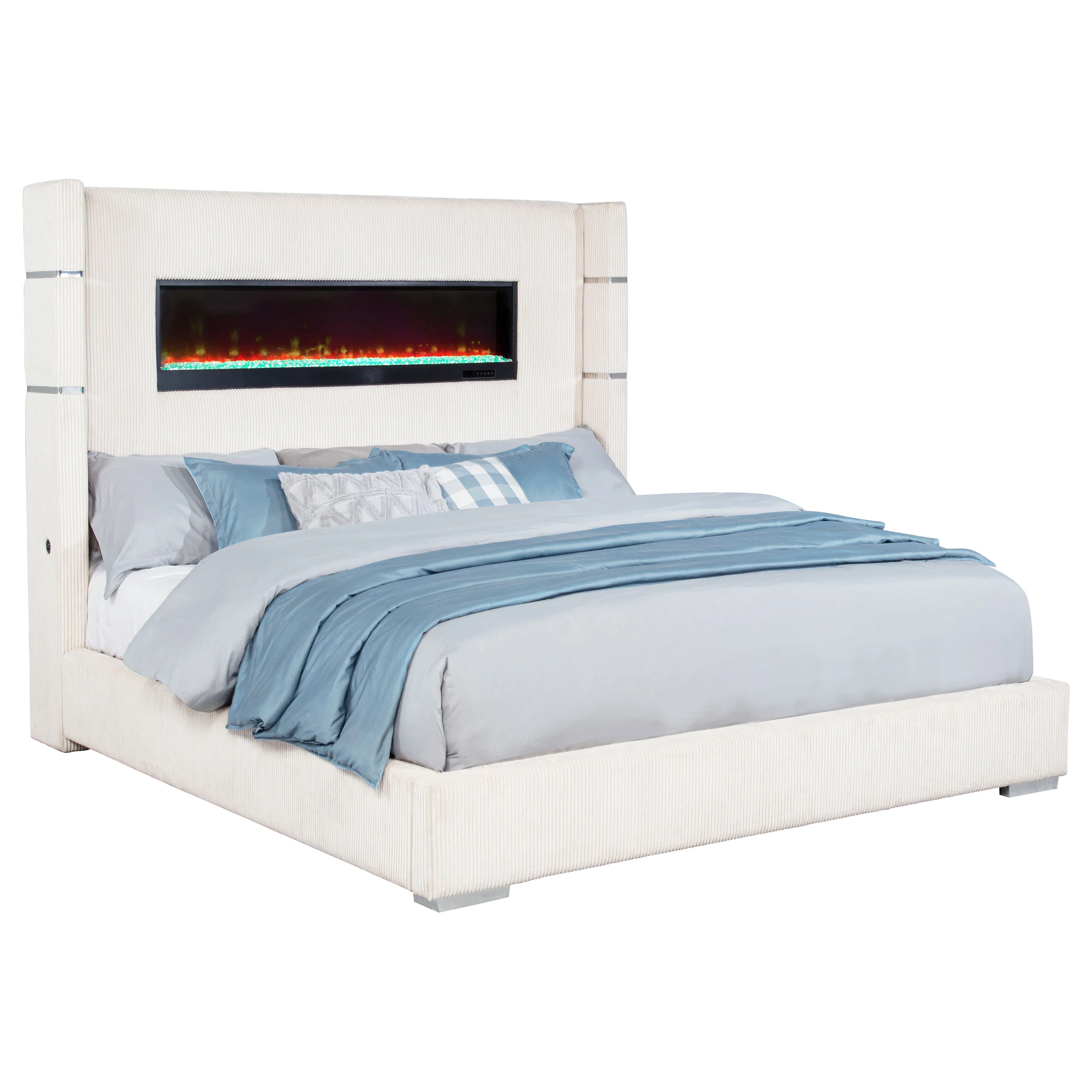 Tisdall Upholstered Eastern King Bed with Flame Visualizer - Cream - Image 3