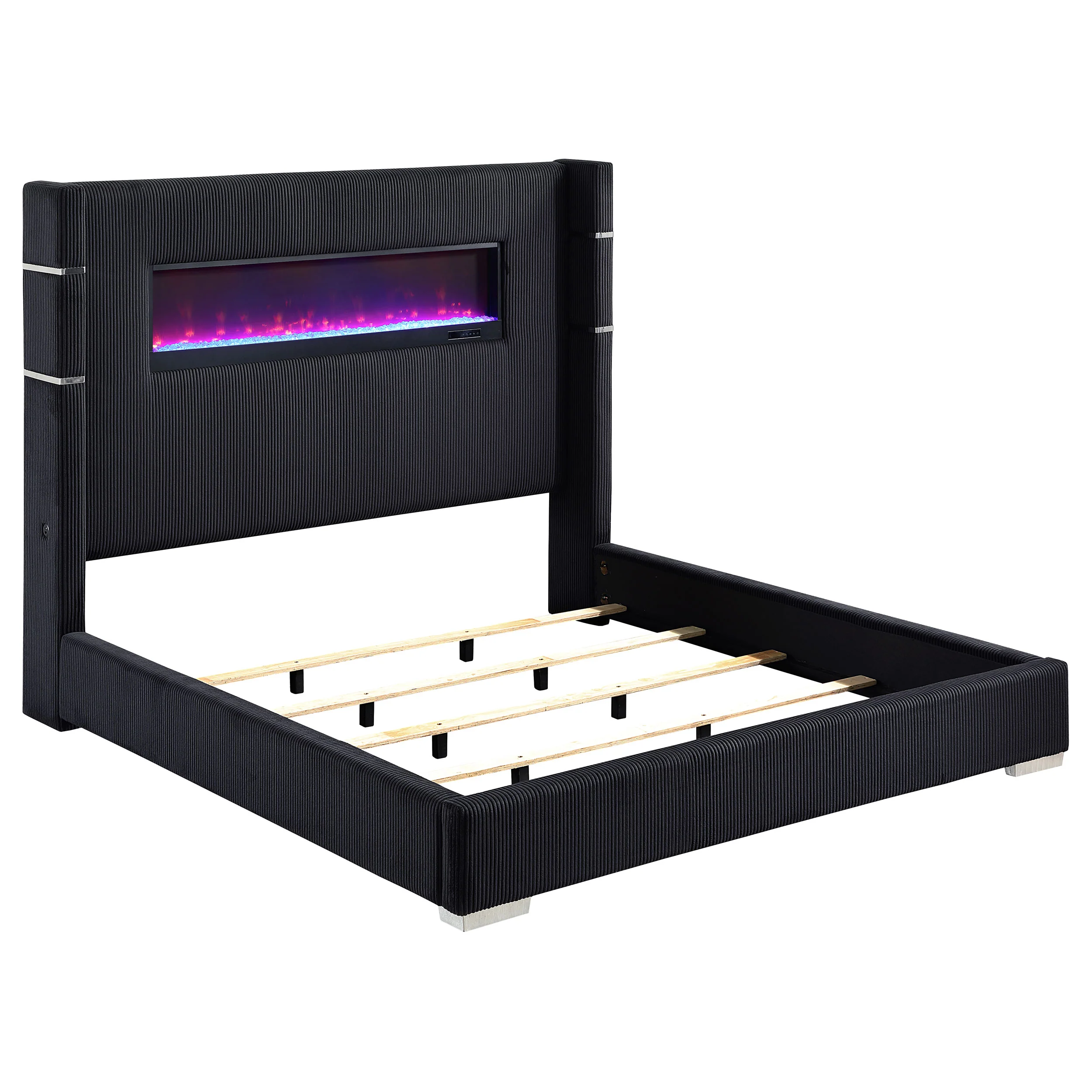 Tisdall Upholstered Eastern King Bed with Flame Visualizer - Black